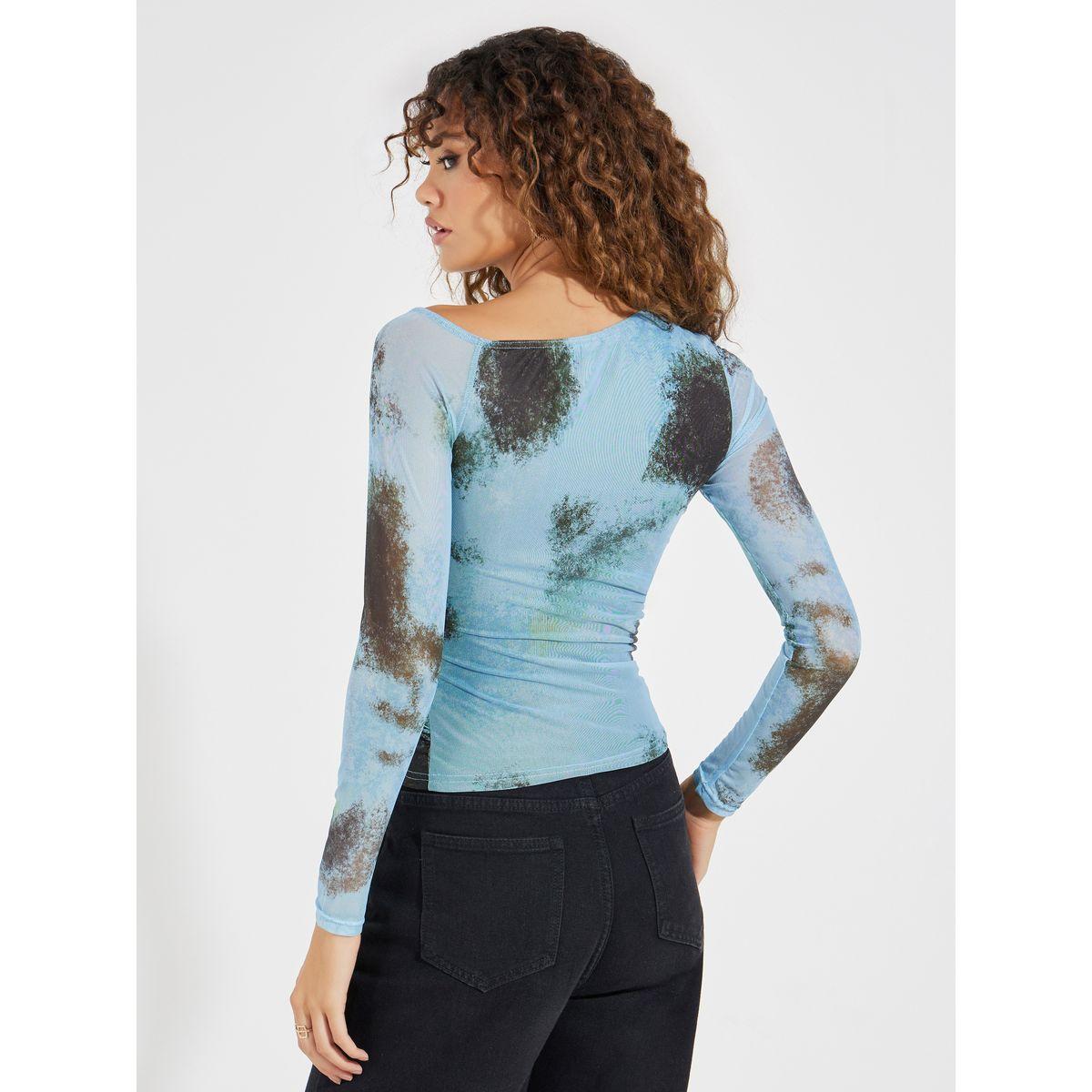 Styli Mesh Tie Dye Print Fitted T-Shirt with Asymmetric Neck-women-clothing-tshirts-image-4