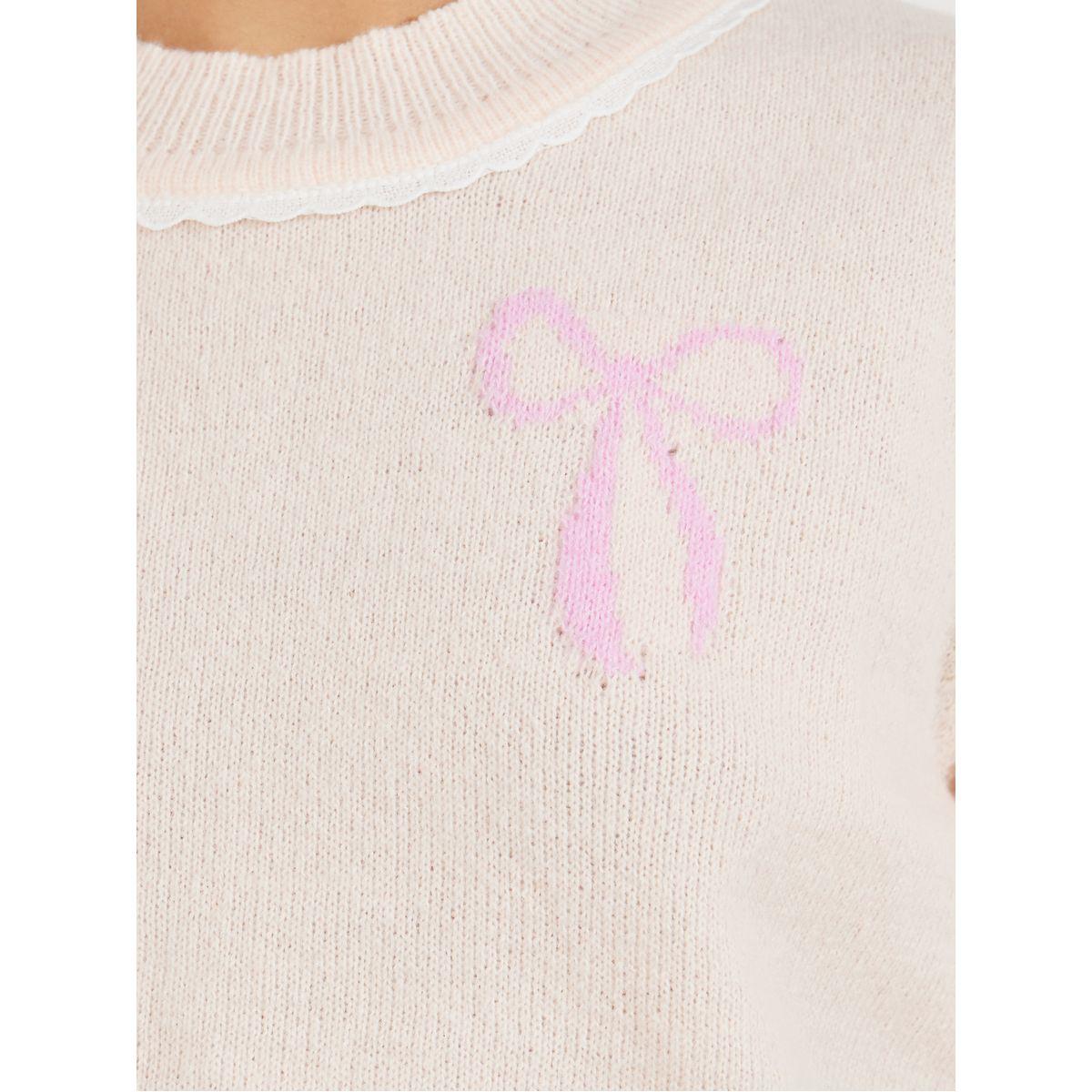 Styli Bow Pattern Knit T-Shirt with Short Sleeves-women-clothing-tshirts-image-3