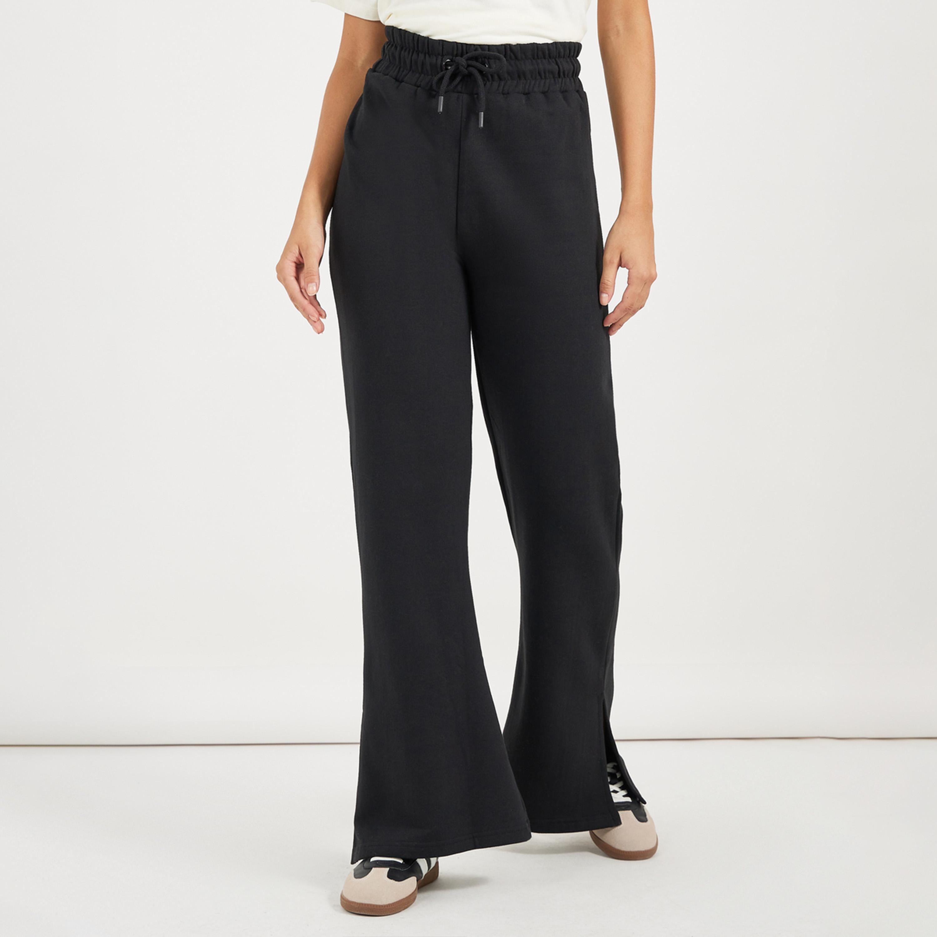 ستايلي - بنطال رياضي سادة برباط خصر واسع وشق جانبي-women-clothing-bottoms-joggers-image-2