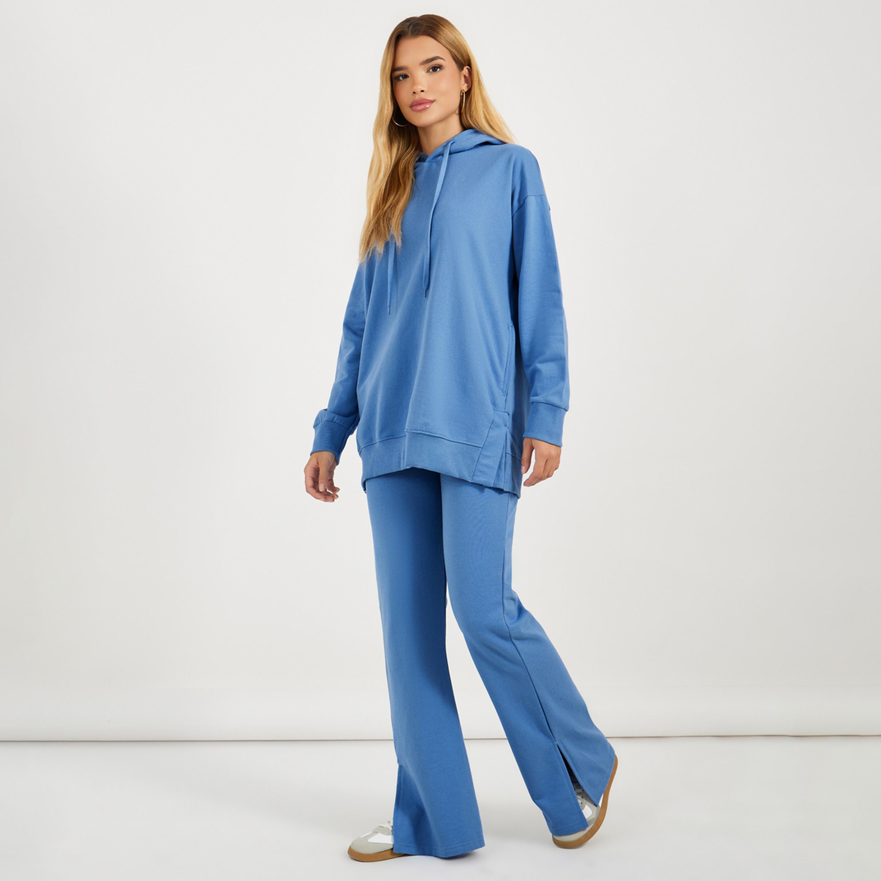 Styli Solid Drawstring Waist Flared Joggers with Side Slit-women-clothing-bottoms-joggers-image-1