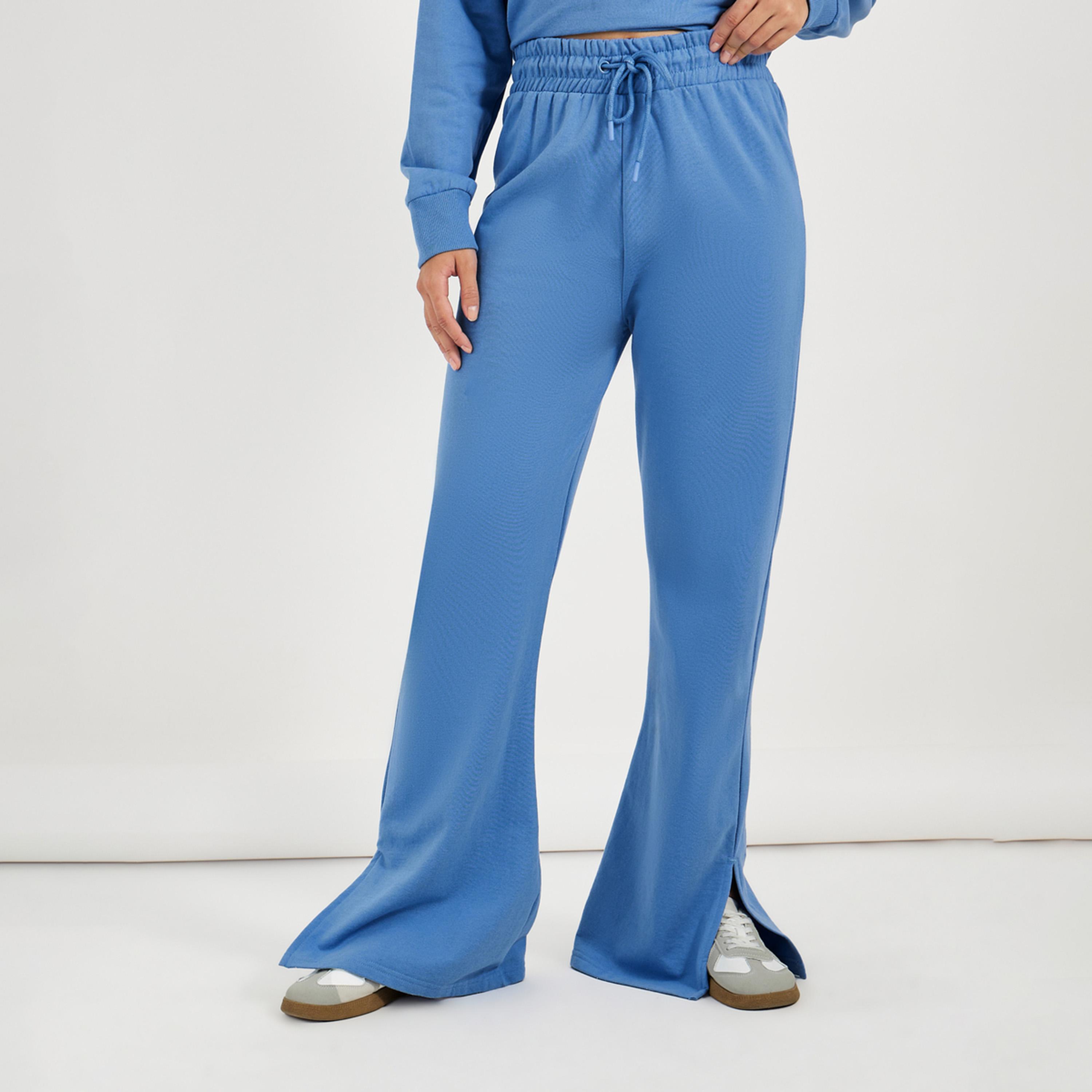 Styli Solid Drawstring Waist Flared Joggers with Side Slit-women-clothing-bottoms-joggers-image-2