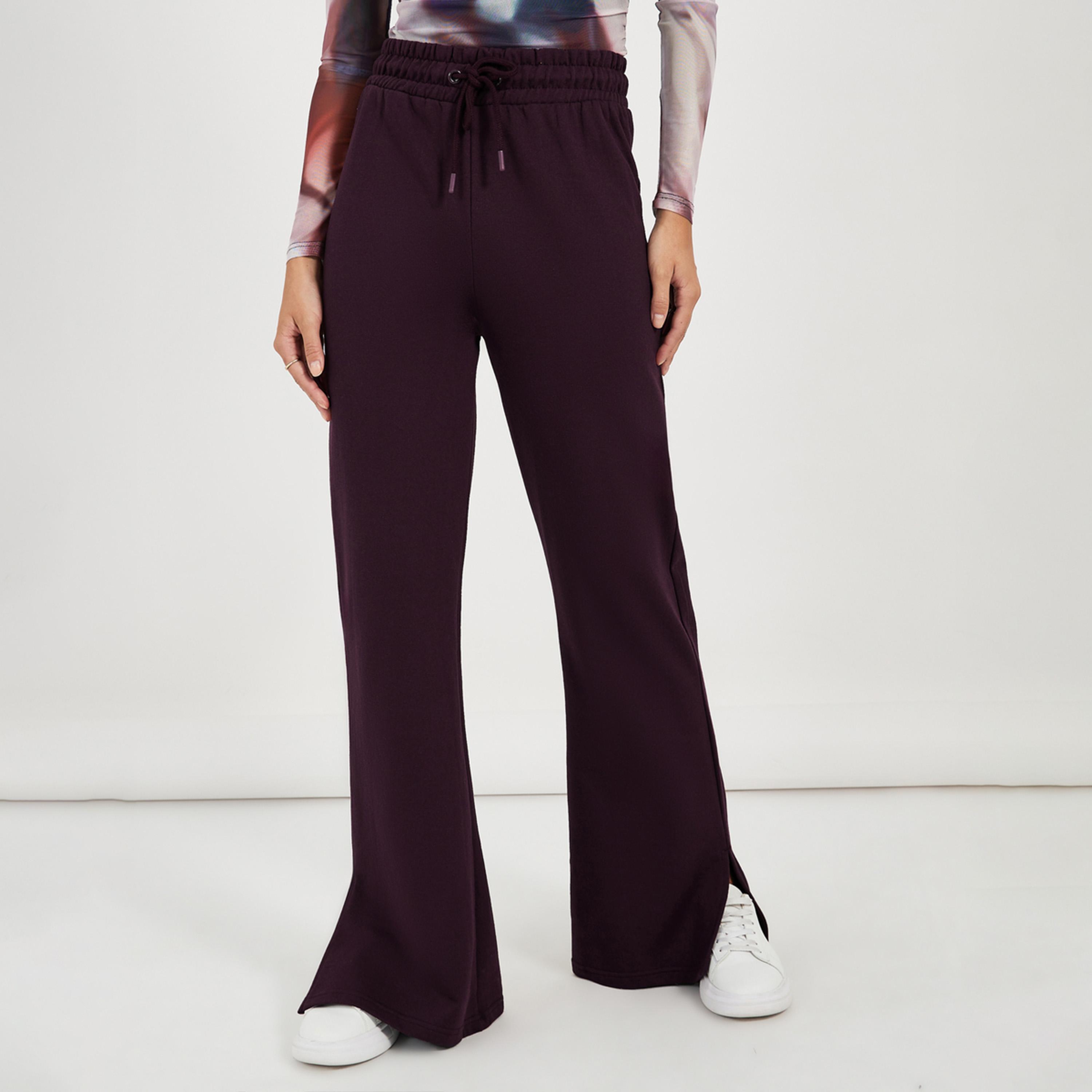 Styli Solid Drawstring Waist Flared Joggers with Side Slit-women-clothing-bottoms-joggers-image-2