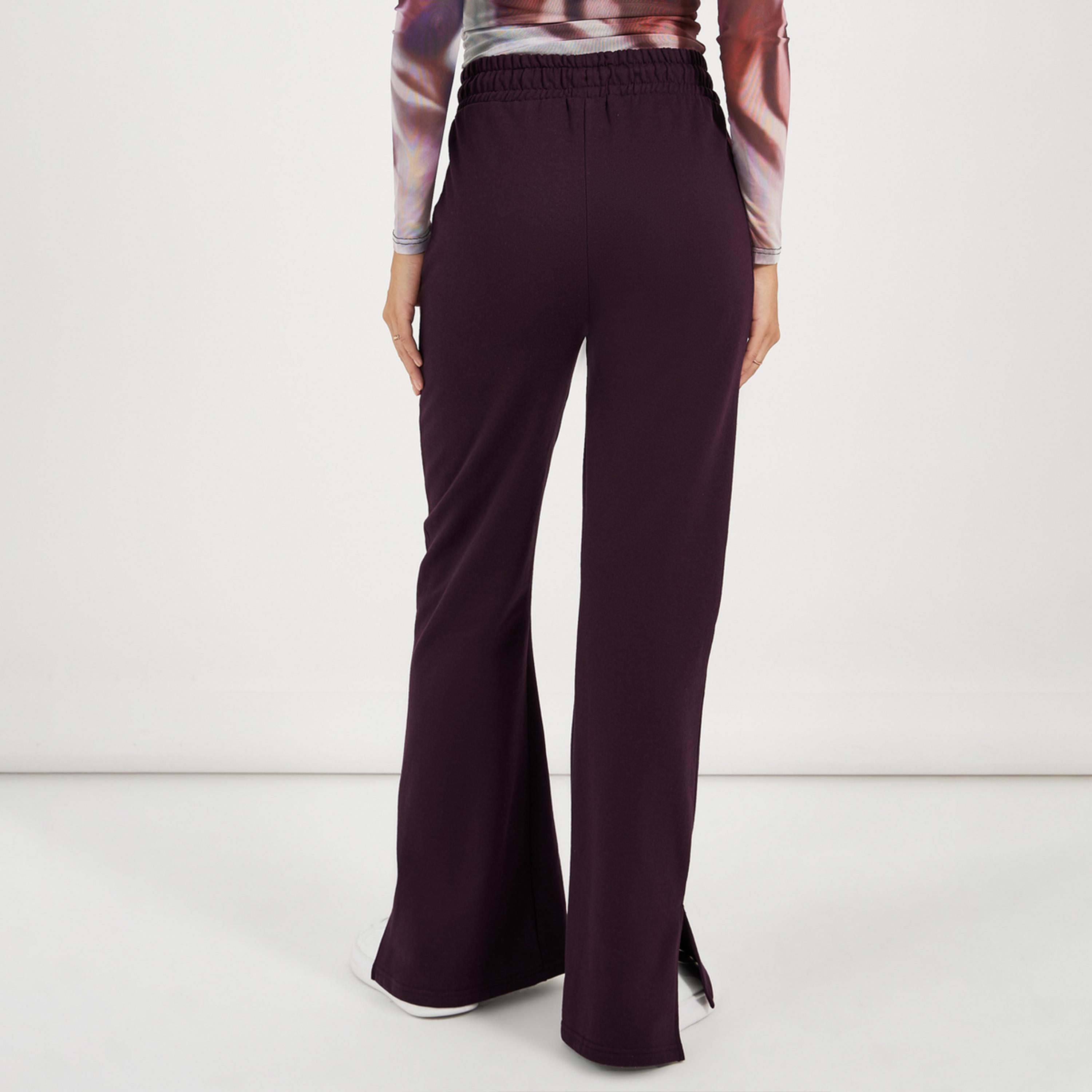 Styli Solid Drawstring Waist Flared Joggers with Side Slit-women-clothing-bottoms-joggers-image-4