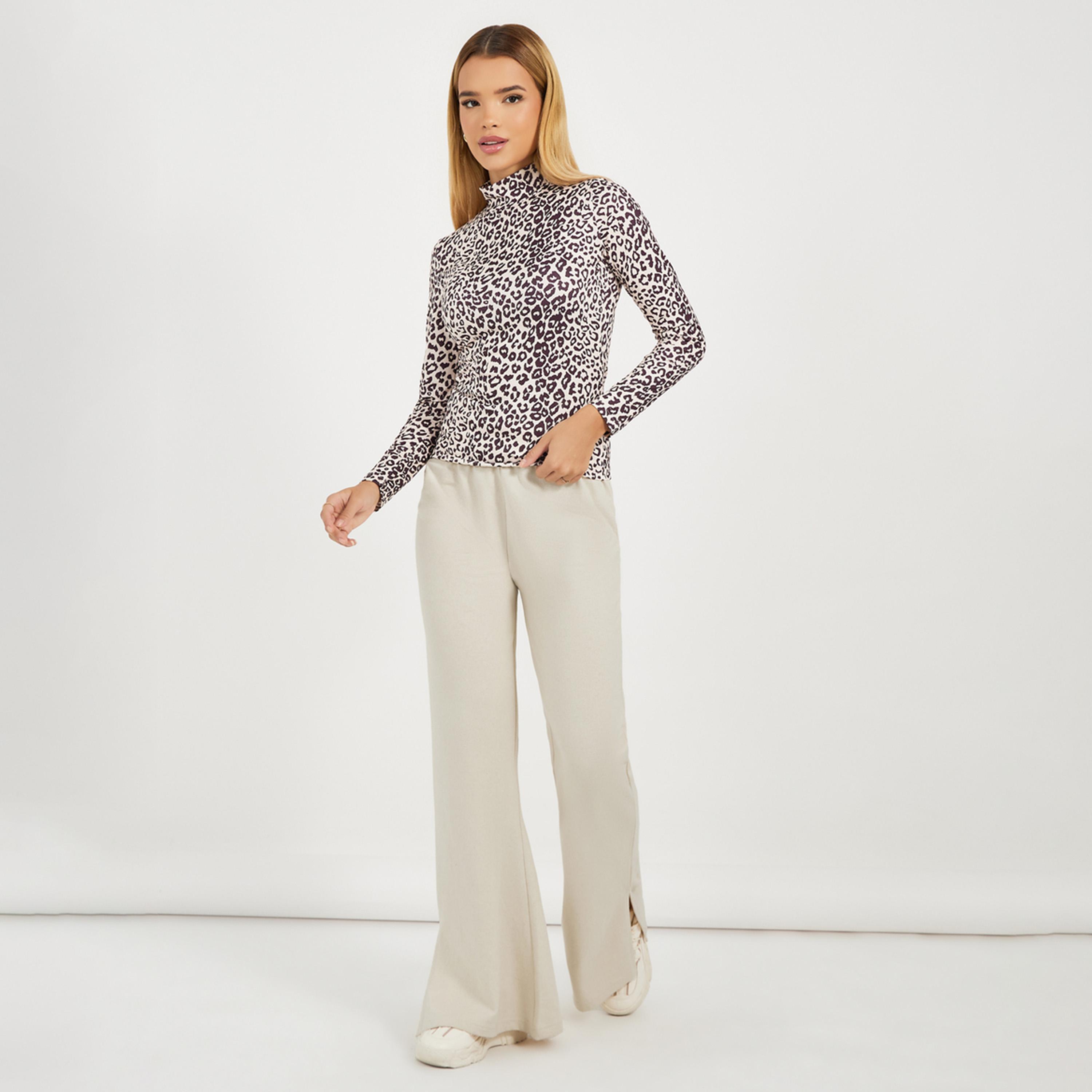 ستايلي - بنطال رياضي سادة برباط خصر واسع وشق جانبي-women-clothing-bottoms-joggers-image-1