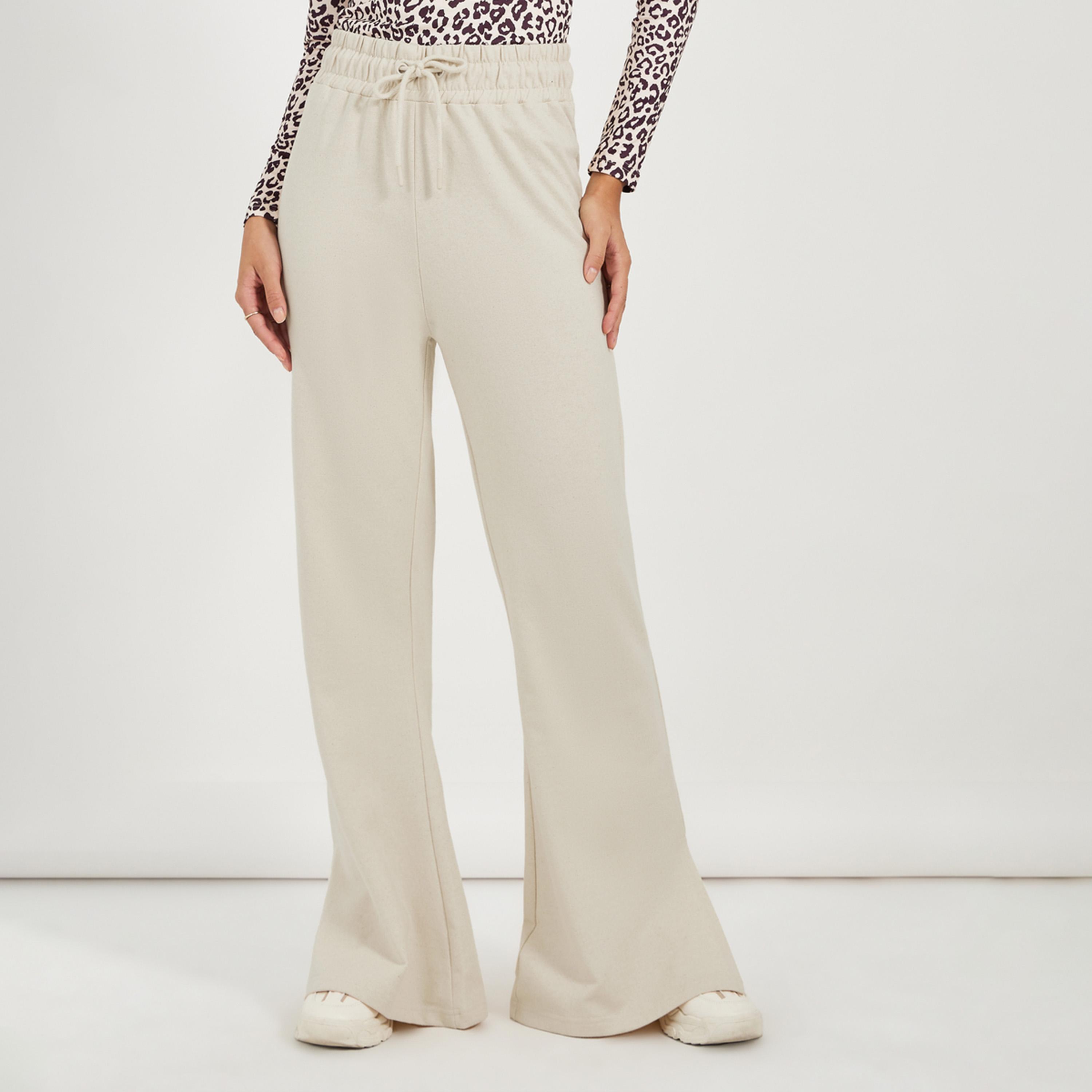 ستايلي - بنطال رياضي سادة برباط خصر واسع وشق جانبي-women-clothing-bottoms-joggers-image-2