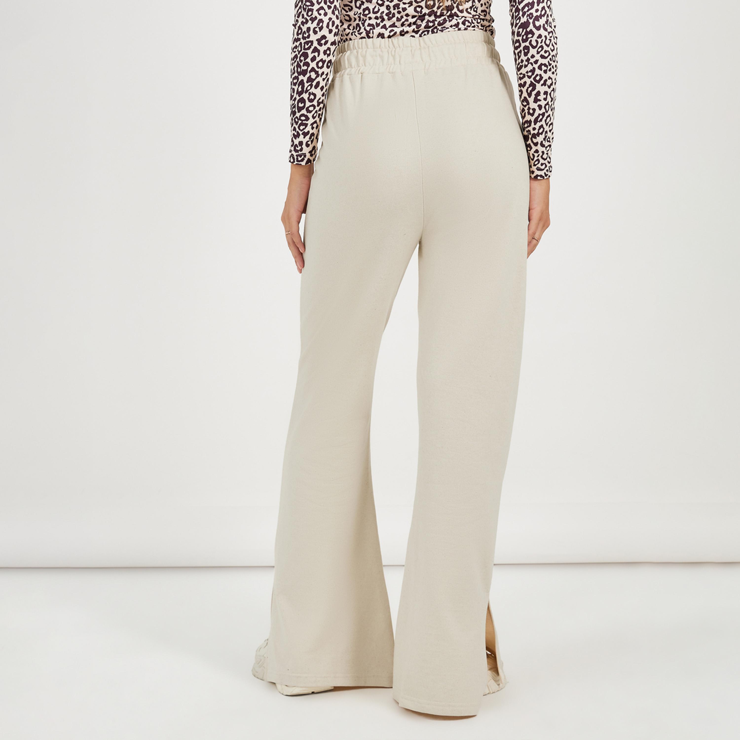 Styli Solid Drawstring Waist Flared Joggers with Side Slit-women-clothing-bottoms-joggers-image-4