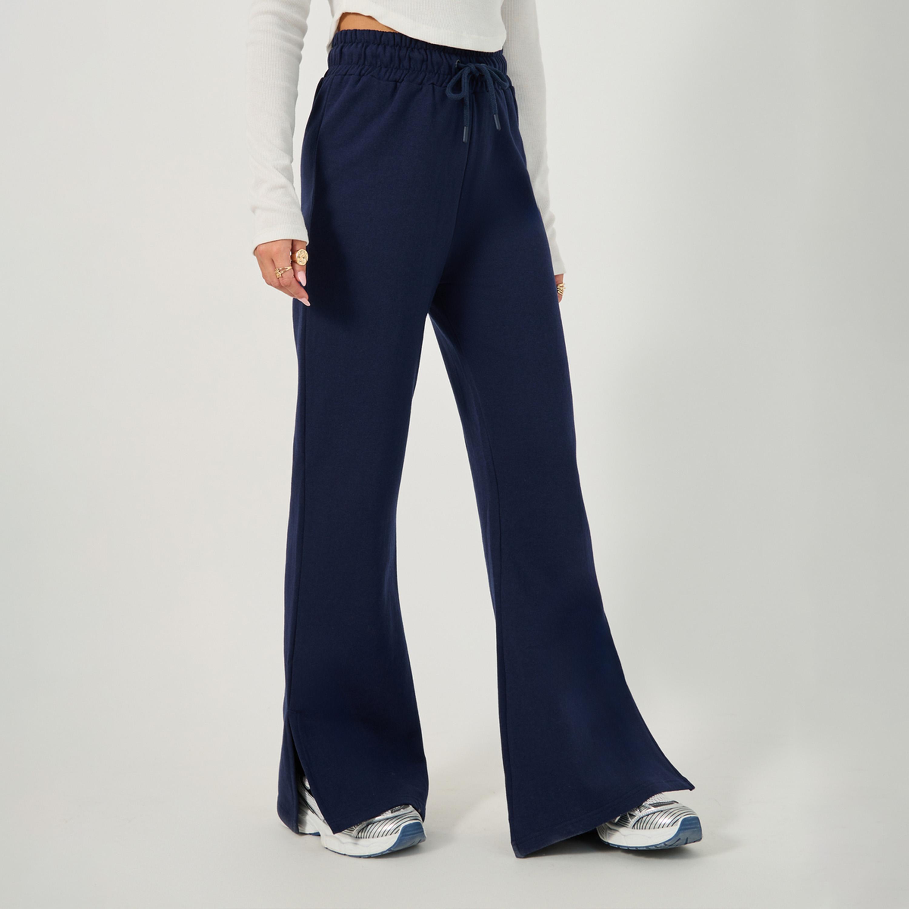 Styli Solid Drawstring Waist Flared Joggers with Side Slit-women-clothing-bottoms-joggers-image-2