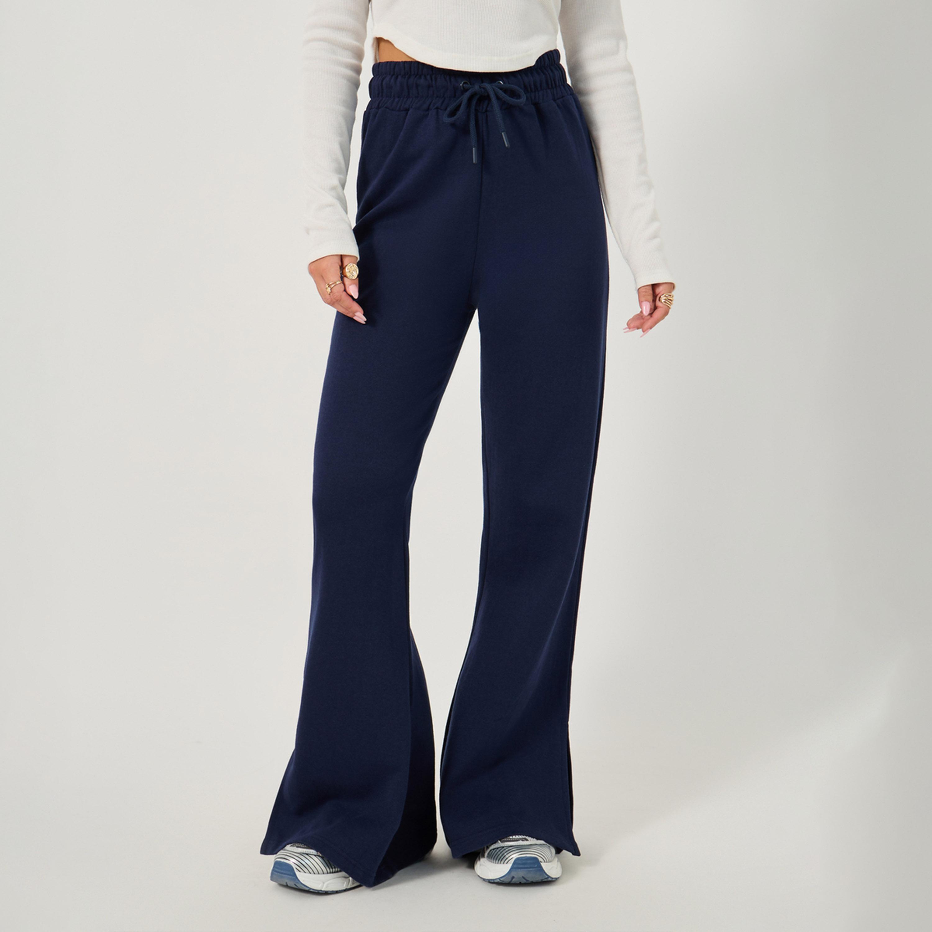 Styli Solid Drawstring Waist Flared Joggers with Side Slit-women-clothing-bottoms-joggers-image-3
