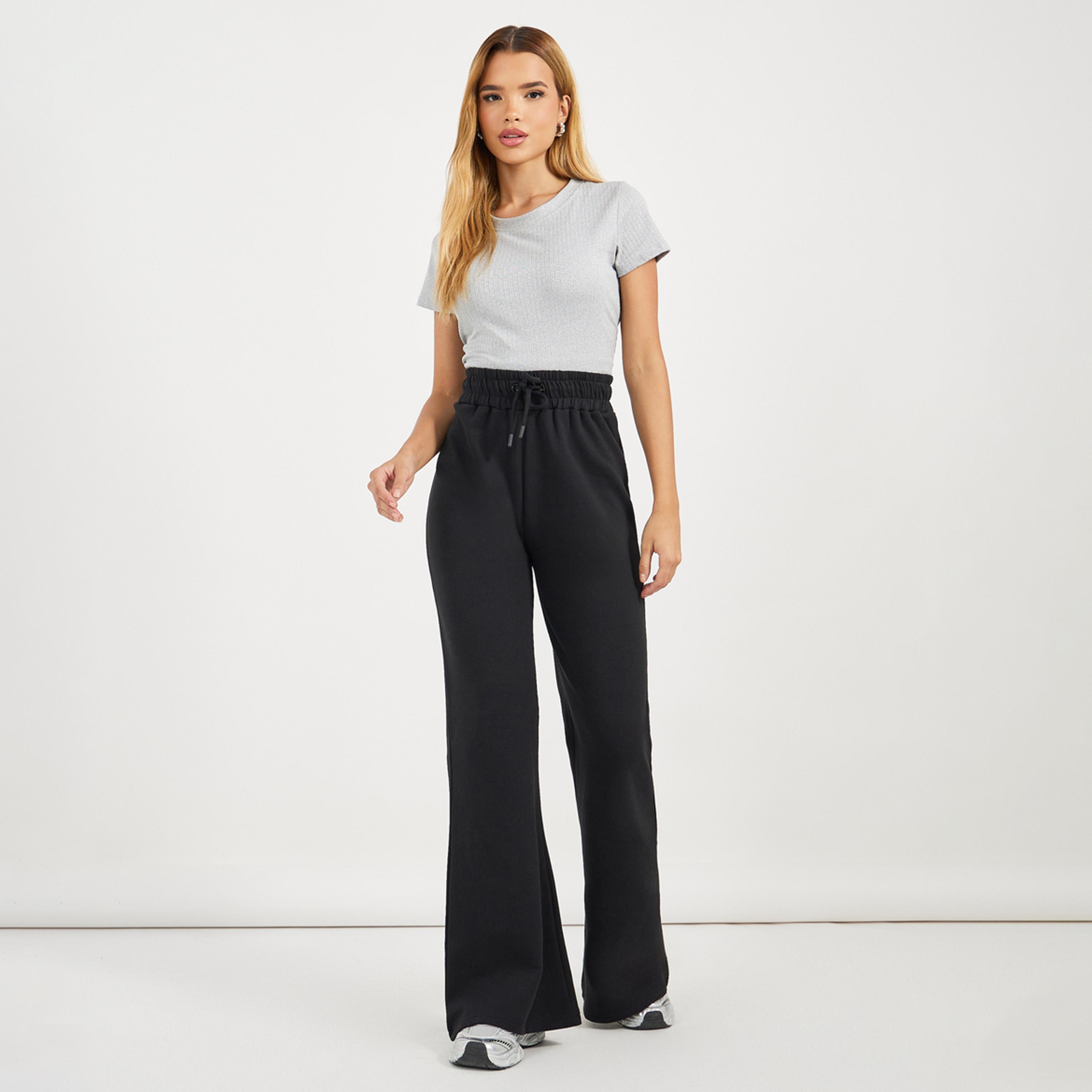 Styli Solid Drawstring Waist Flared Joggers-women-clothing-bottoms-joggers-image-1