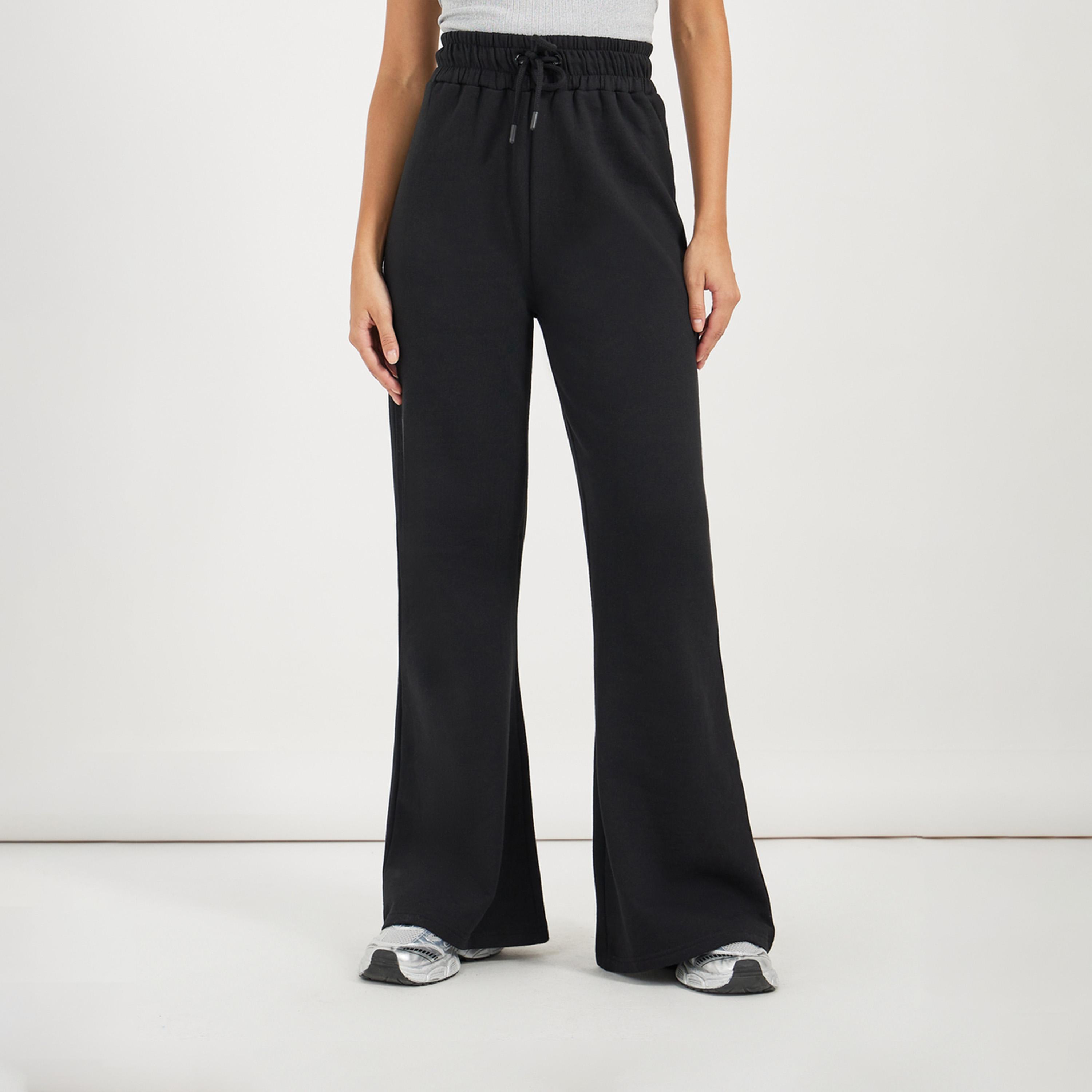 Styli Solid Drawstring Waist Flared Joggers-women-clothing-bottoms-joggers-image-2