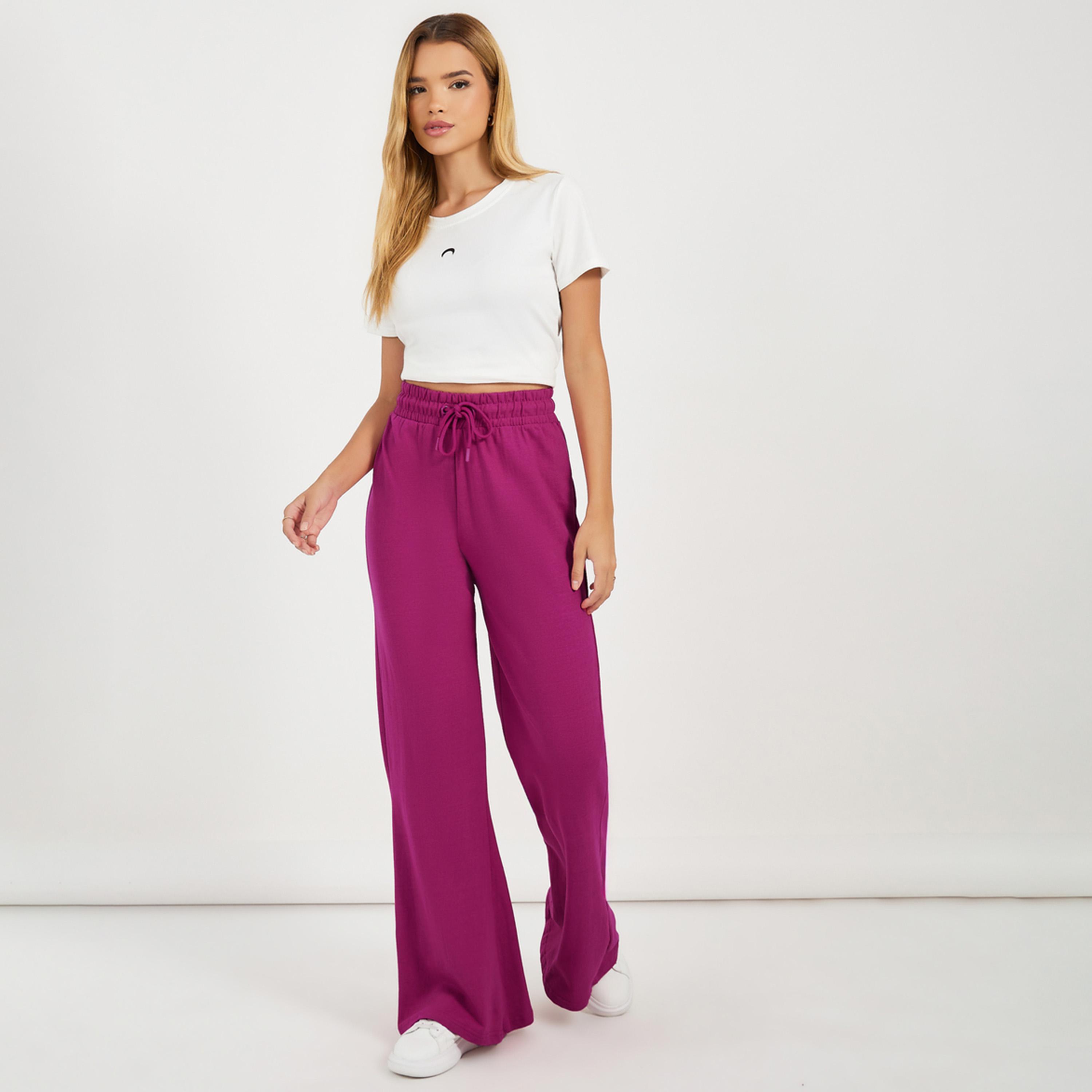 Styli Solid Drawstring Waist Flared Joggers-women-clothing-bottoms-joggers-image-1