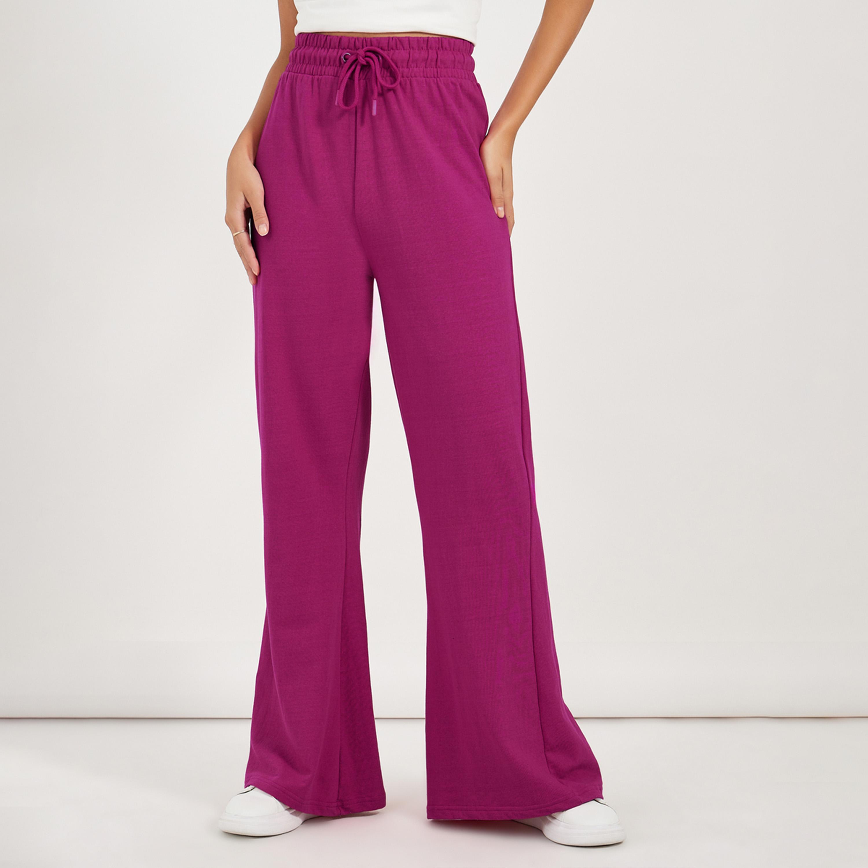 Styli Solid Drawstring Waist Flared Joggers-women-clothing-bottoms-joggers-image-2