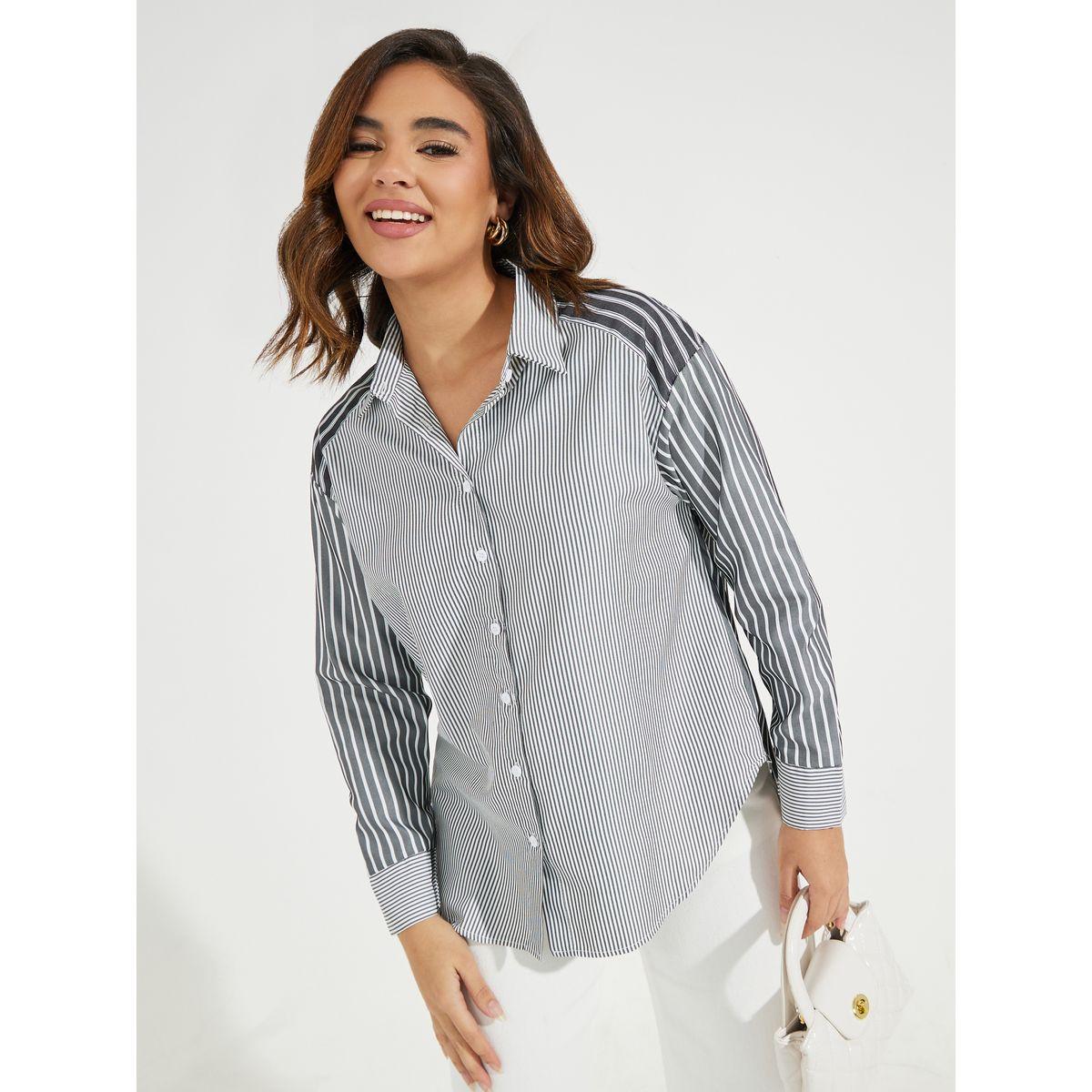 بلوزة مخططة فضفاضة بأكتاف منخفضة-women-clothing-shirtsandblouses-shirts-image-1