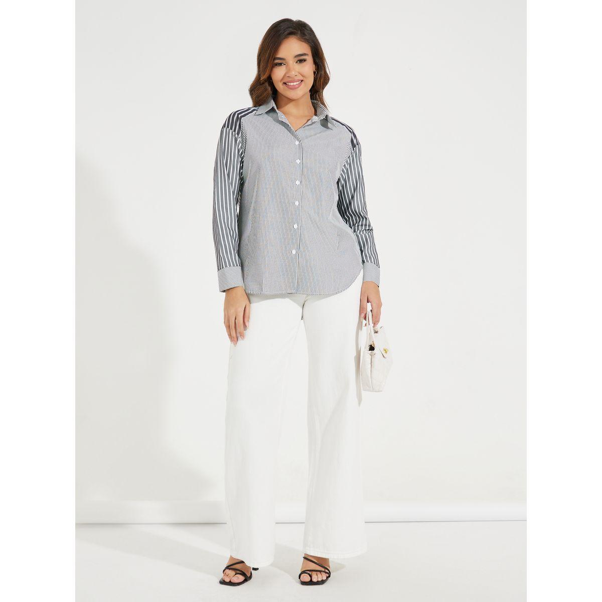 Styli Elevate Oversized Longline Striped Shirt with Dropped Shoulder-women-clothing-shirtsandblouses-shirts-image-2
