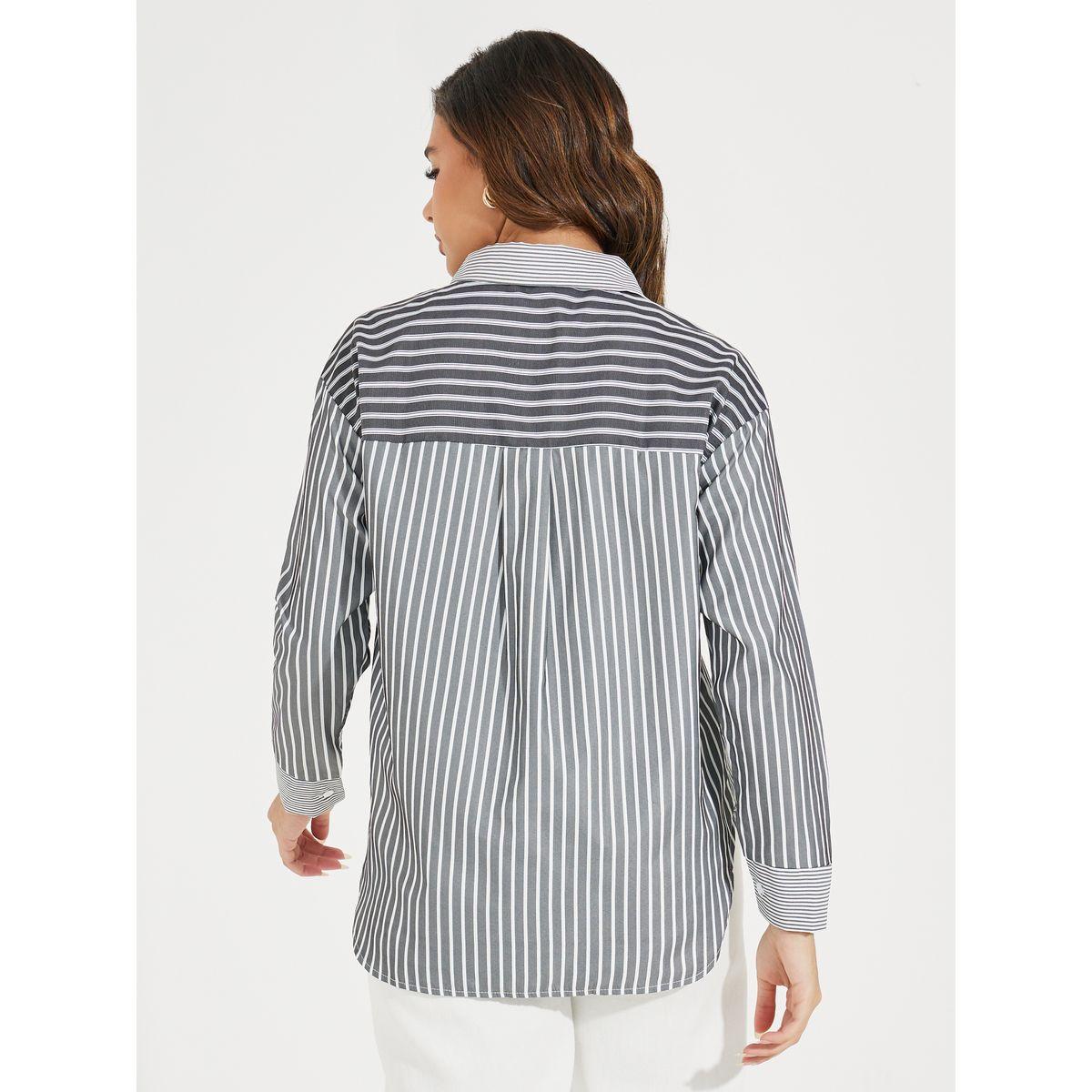 بلوزة مخططة فضفاضة بأكتاف منخفضة-women-clothing-shirtsandblouses-shirts-image-4