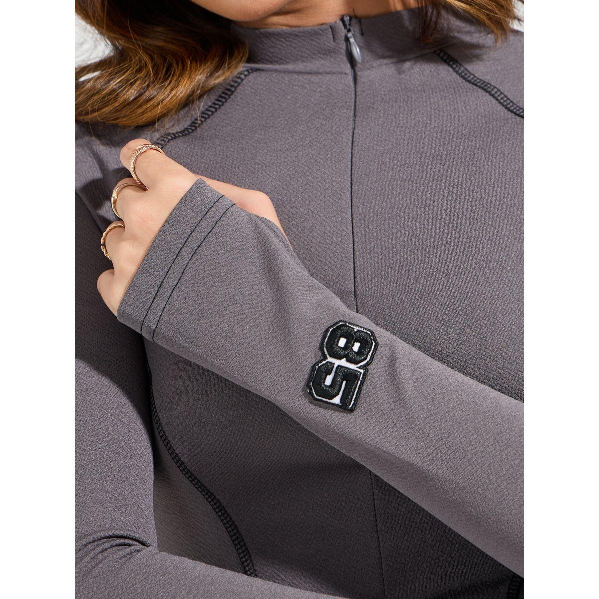 Styli Elevate Fitted High Neck Badge T-Shirt with Thumbhole Sleeves-women-clothing-tshirts-image-3