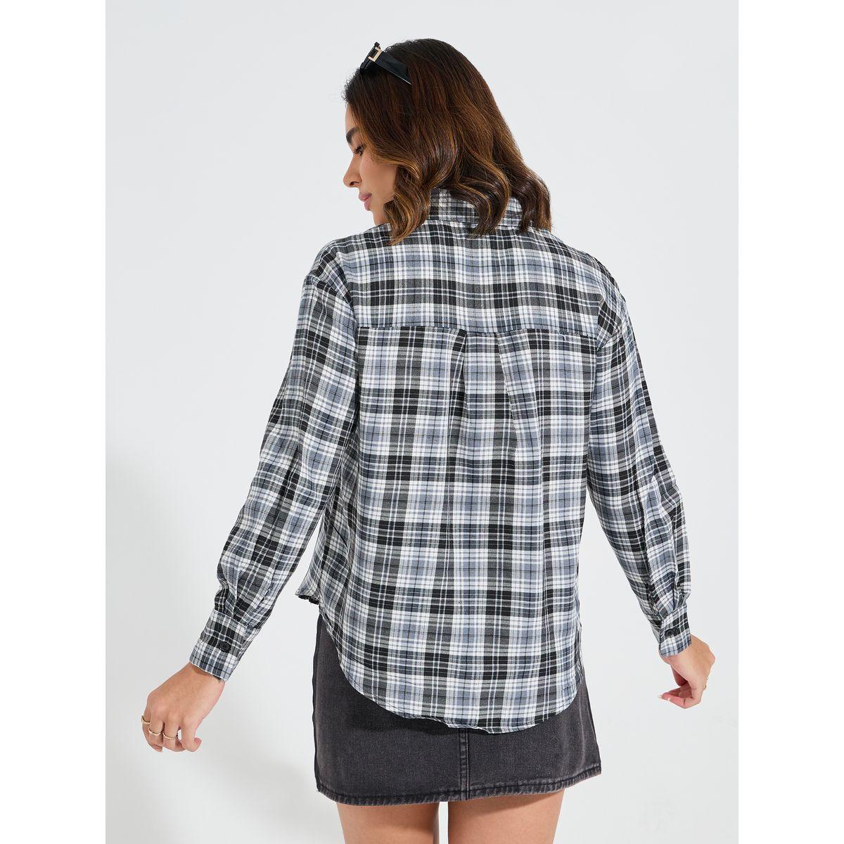 Styli Elevate Oversized Checked Shirt with Applique Badge Detail-women-clothing-shirtsandblouses-shirts-image-5