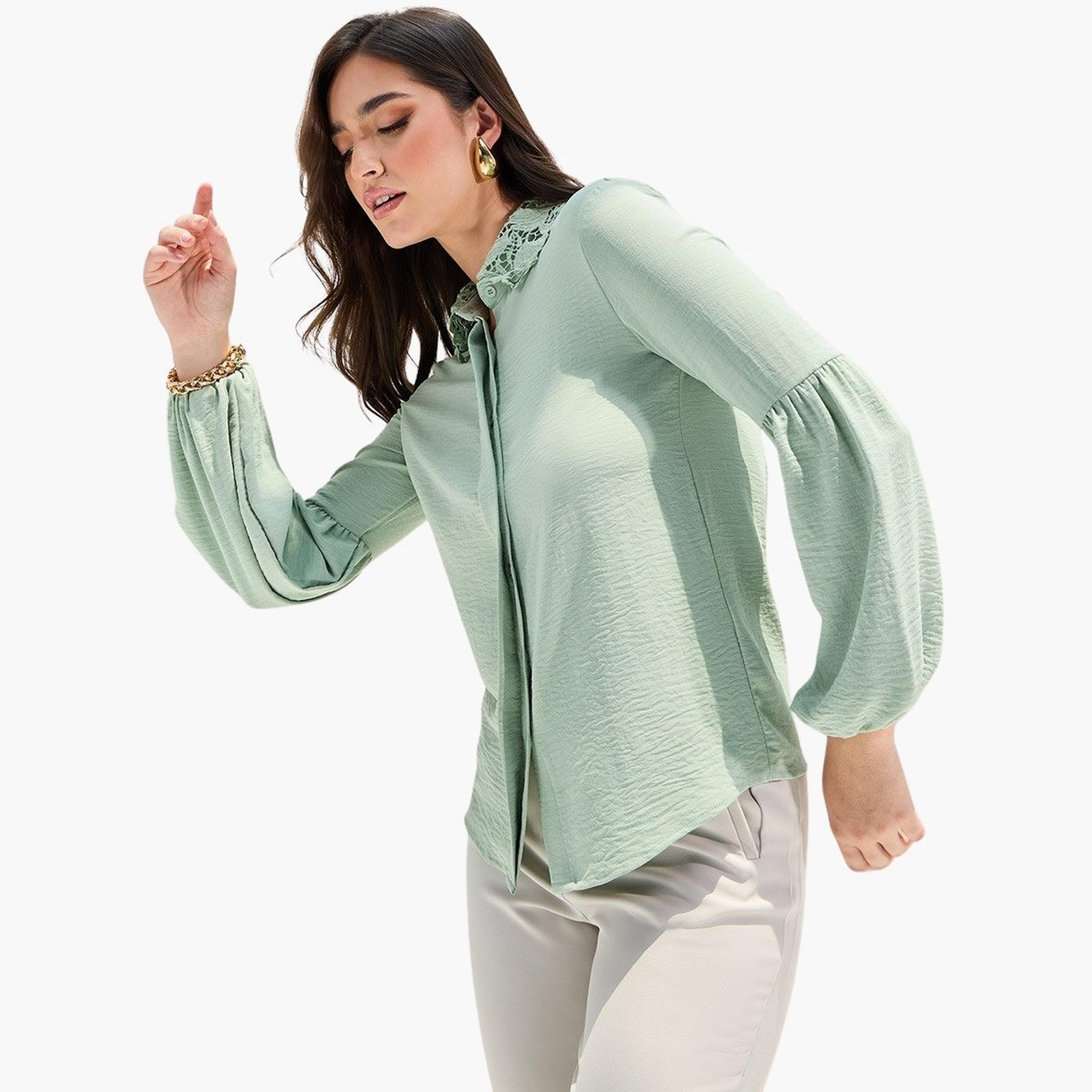 Styli Lace Collar Relaxed Shirt with Concealed Placket-women-clothing-shirtsandblouses-shirts-image-3