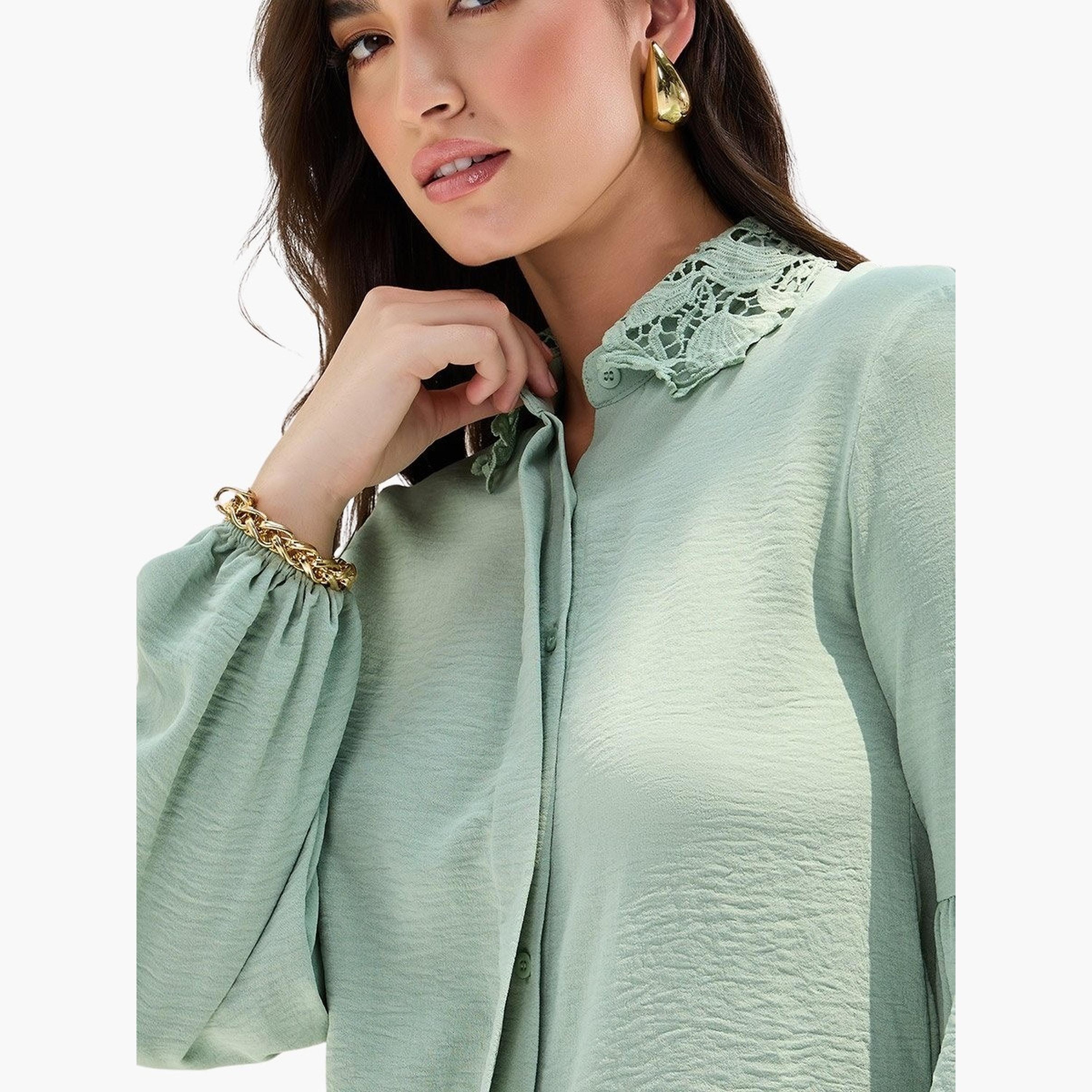 Styli Lace Collar Relaxed Shirt with Concealed Placket-women-clothing-shirtsandblouses-shirts-image-4