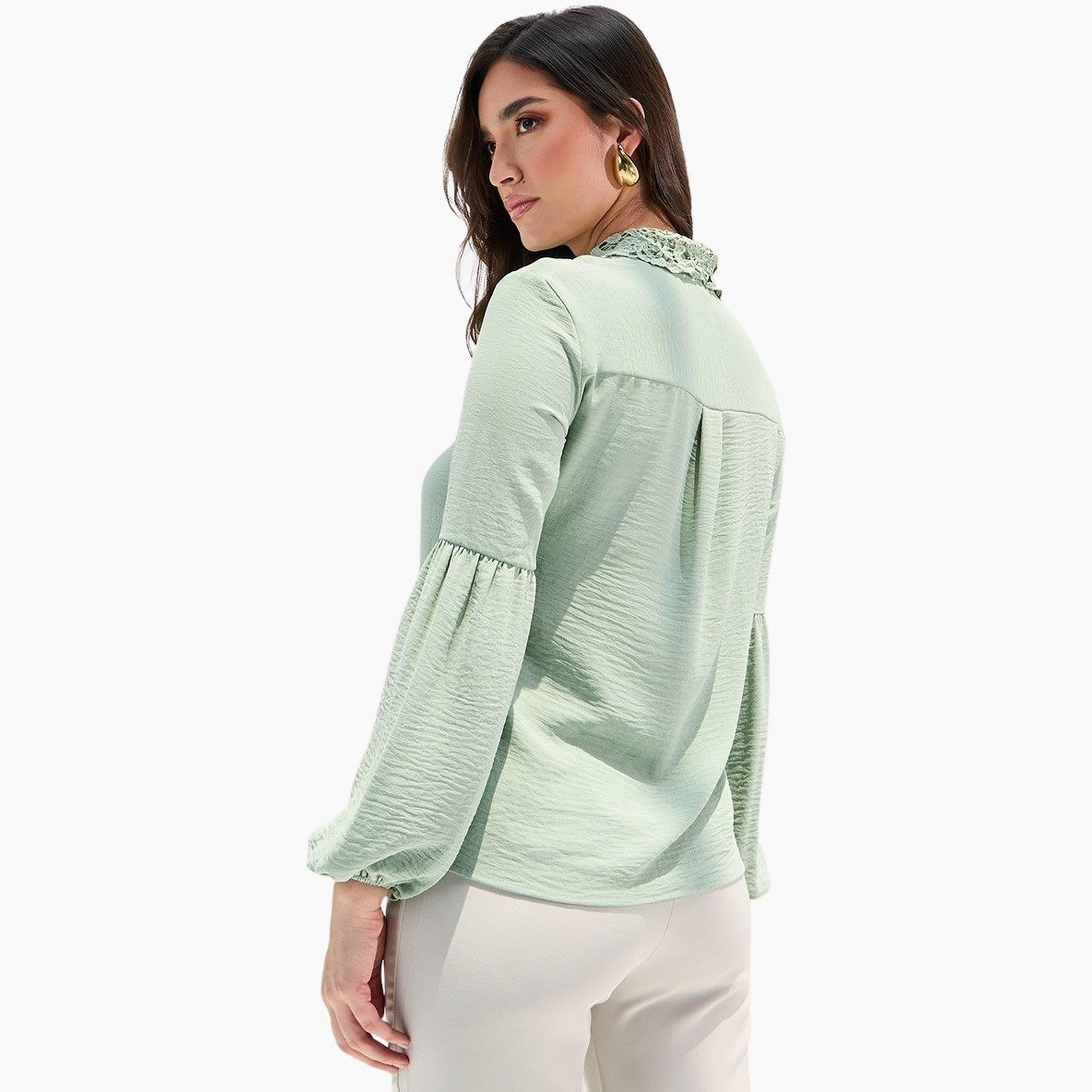 Styli Lace Collar Relaxed Shirt with Concealed Placket-women-clothing-shirtsandblouses-shirts-image-5