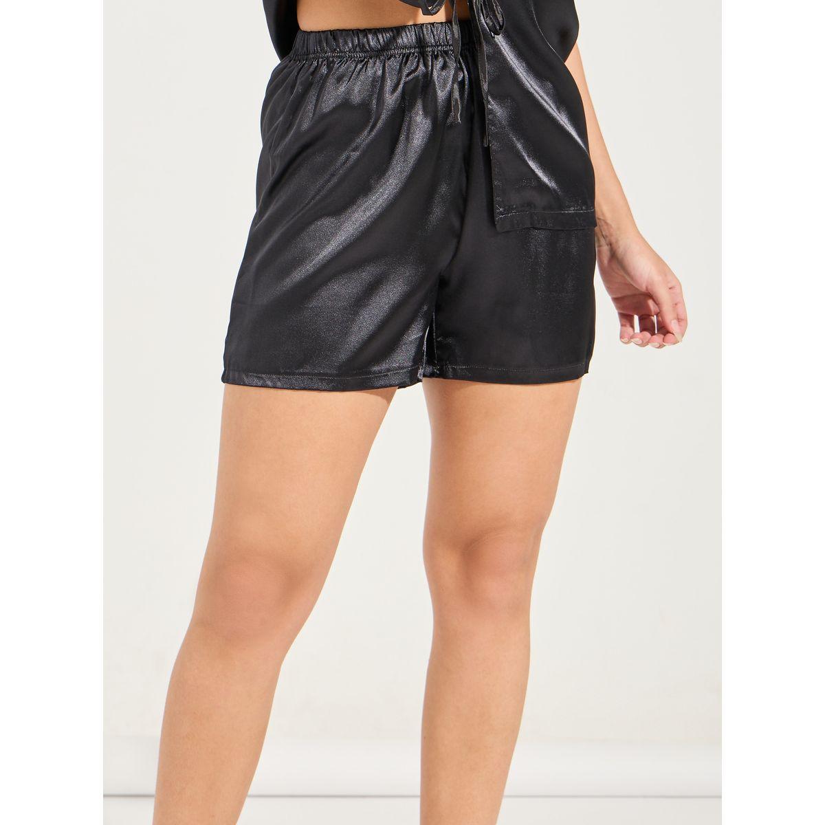 Styli Unwind Solid Satin Tie Front Shirt & Short Set-women-clothing-nightwear-pyjamas-shortsets-image-4
