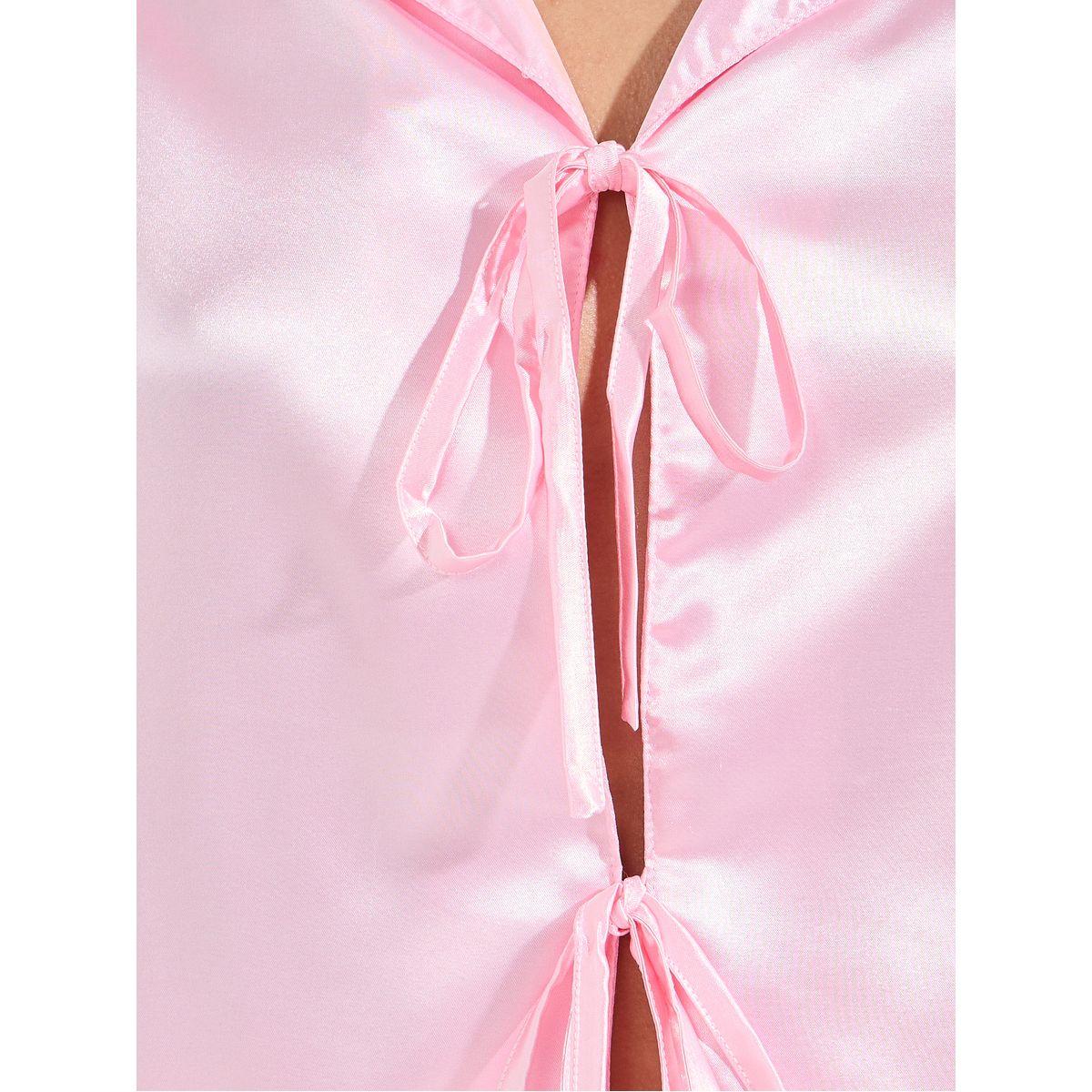 Styli Unwind Solid Satin Tie Front Shirt & Short Set-women-clothing-nightwear-pyjamas-shortsets-image-3