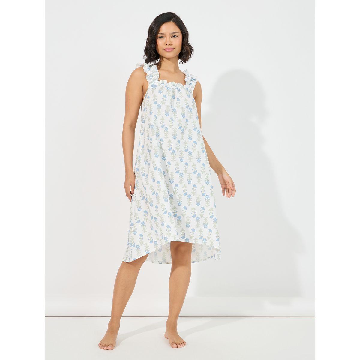 Styli Unwind Floral Print Ruffled Strap & Gathered Neck Nightdress-women-clothing-nightwear-nighties-image-1