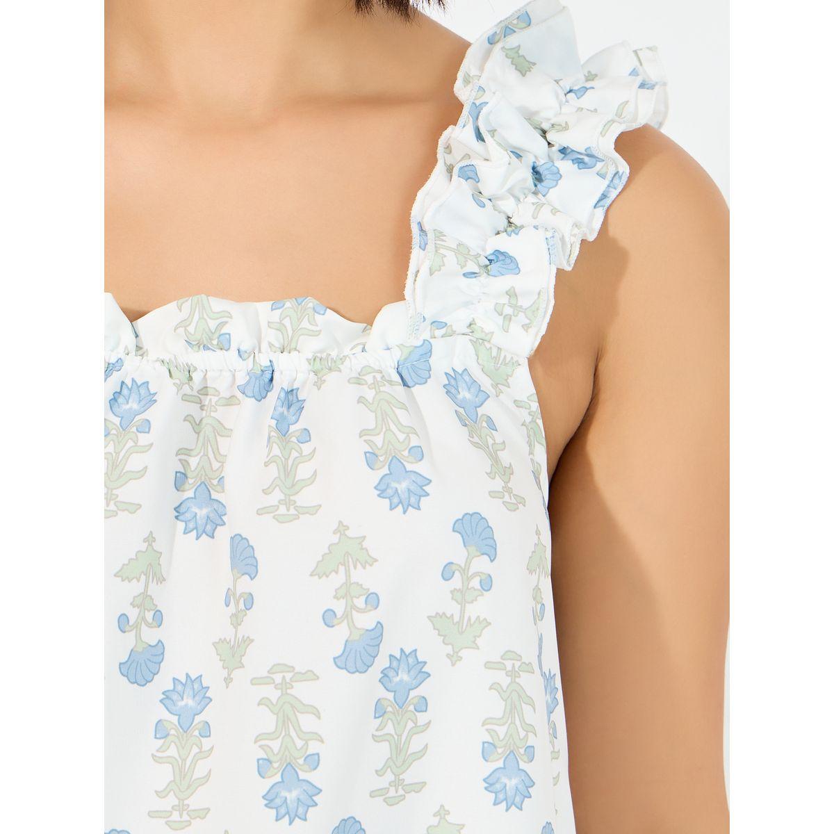 Styli Unwind Floral Print Ruffled Strap & Gathered Neck Nightdress-women-clothing-nightwear-nighties-image-3
