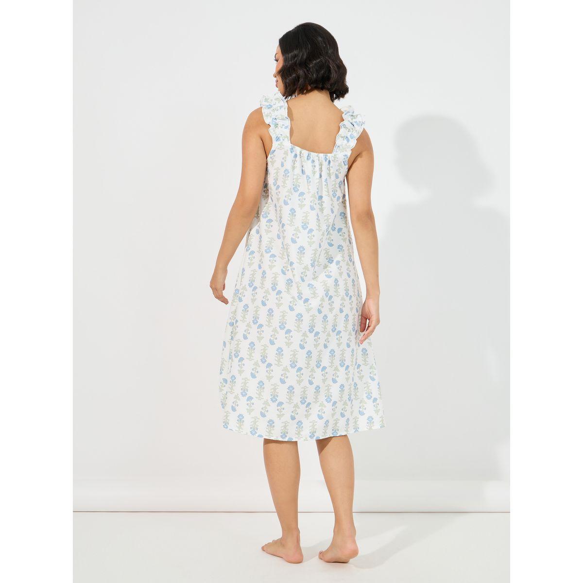 Styli Unwind Floral Print Ruffled Strap & Gathered Neck Nightdress-women-clothing-nightwear-nighties-image-4