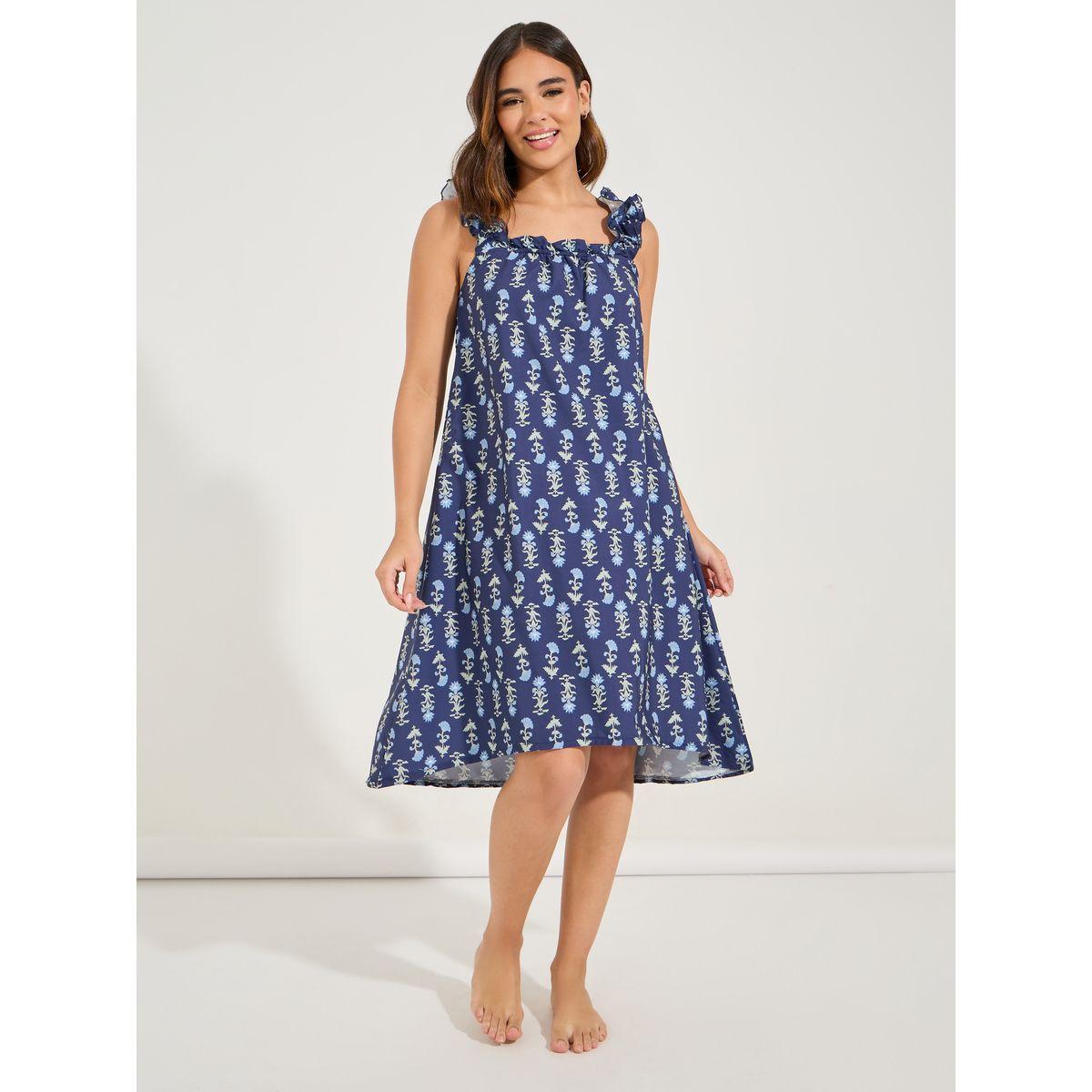 قميص نوم بطول الركبة مطبع بزهور مع حمالات بكشكش-women-clothing-nightwear-nighties-image-2