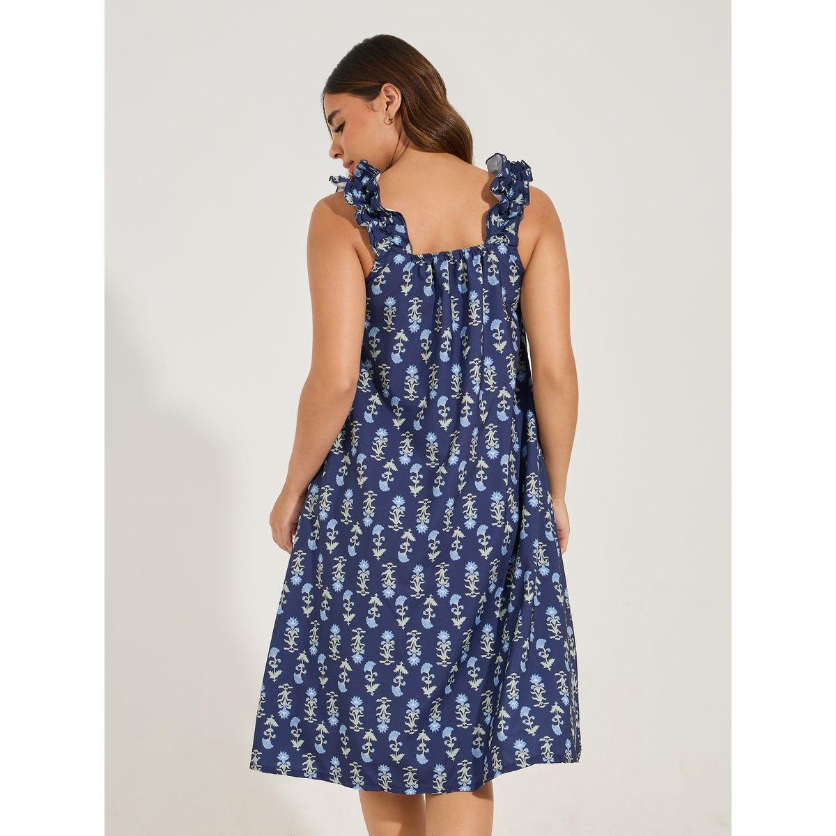 قميص نوم بطول الركبة مطبع بزهور مع حمالات بكشكش-women-clothing-nightwear-nighties-image-4