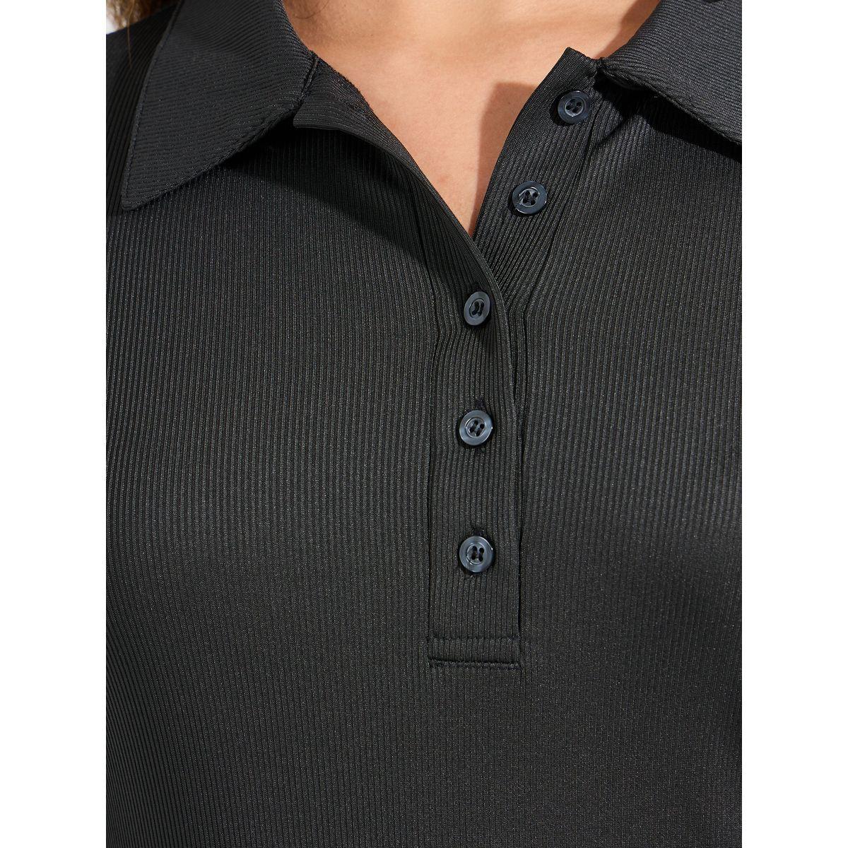 Styli Elevate Rib Fitted Polo T-Shirt with Button Placket-women-clothing-tshirts-image-3