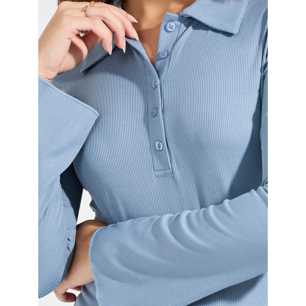 Styli Elevate Rib Fitted Polo T-Shirt with Button Placket-women-clothing-tshirts-image-4