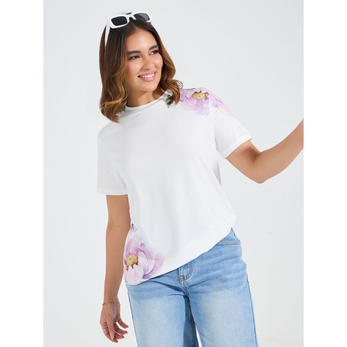 Styli Elevate Regular Fit Floral Placement Print T-Shirt-women-clothing-tshirts-image-3