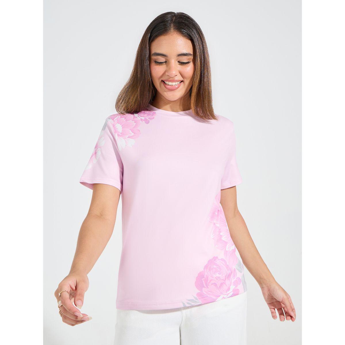 Styli Elevate Regular Fit Floral Placement Print T-Shirt-women-clothing-tshirts-image-1