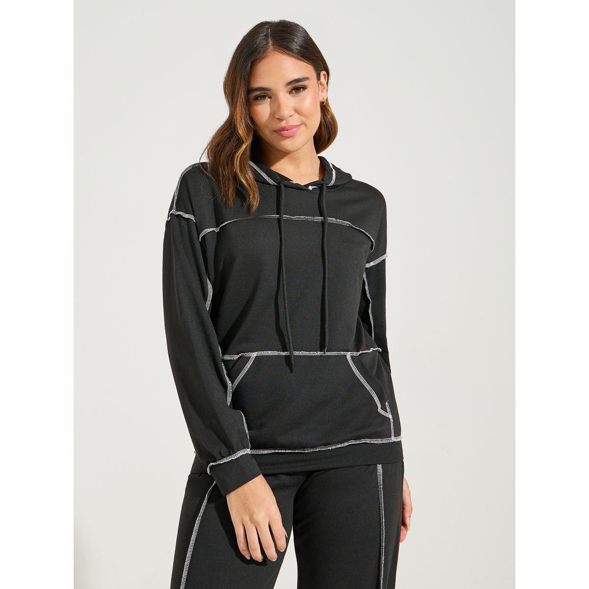 Styli Unwind Contrast Stitch Kangaroo Pocket Hoodie & Jogger Lounge Set-women-clothing-coordsets-image-3