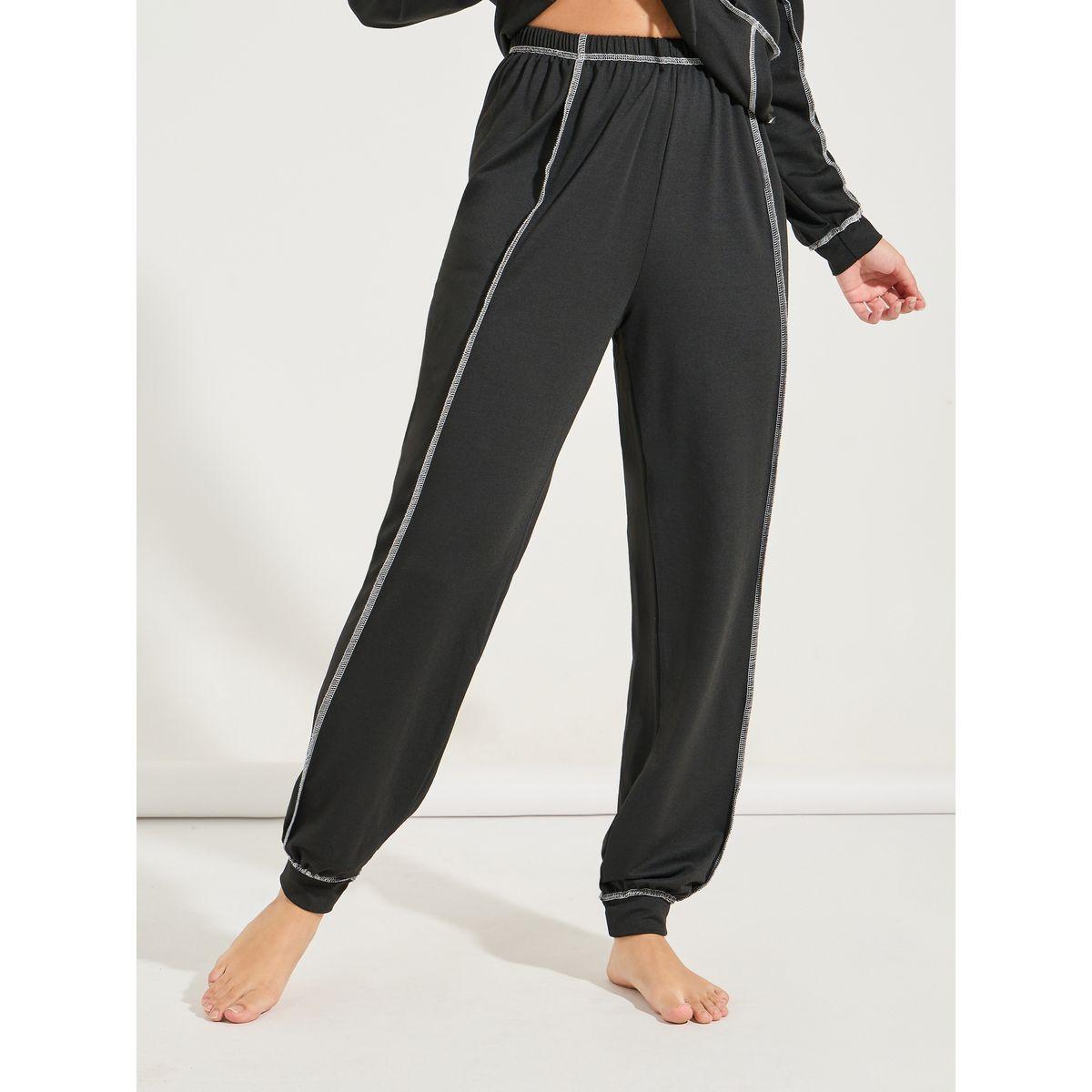 Styli Unwind Contrast Stitch Kangaroo Pocket Hoodie & Jogger Lounge Set-women-clothing-coordsets-image-5
