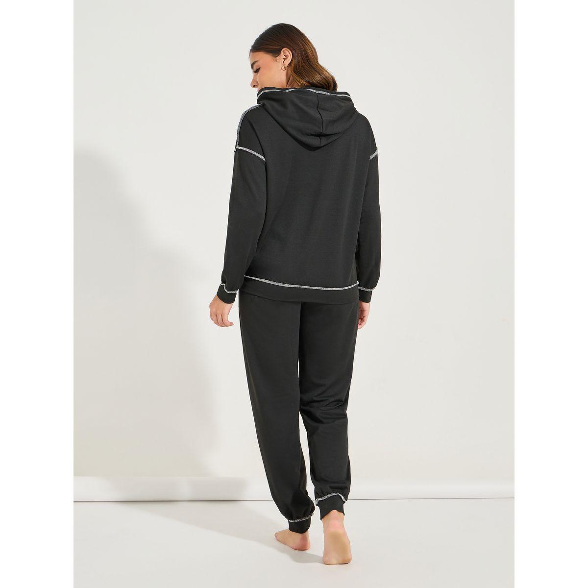 Styli Unwind Contrast Stitch Kangaroo Pocket Hoodie & Jogger Lounge Set-women-clothing-coordsets-image-6