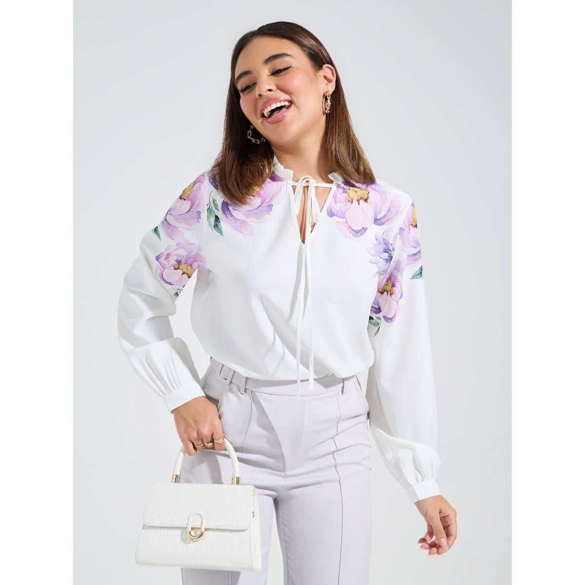 Styli Limited Floral Placement Print Tie-Up Neck Blouse-women-clothing-shirtsandblouses-blouses-image-1