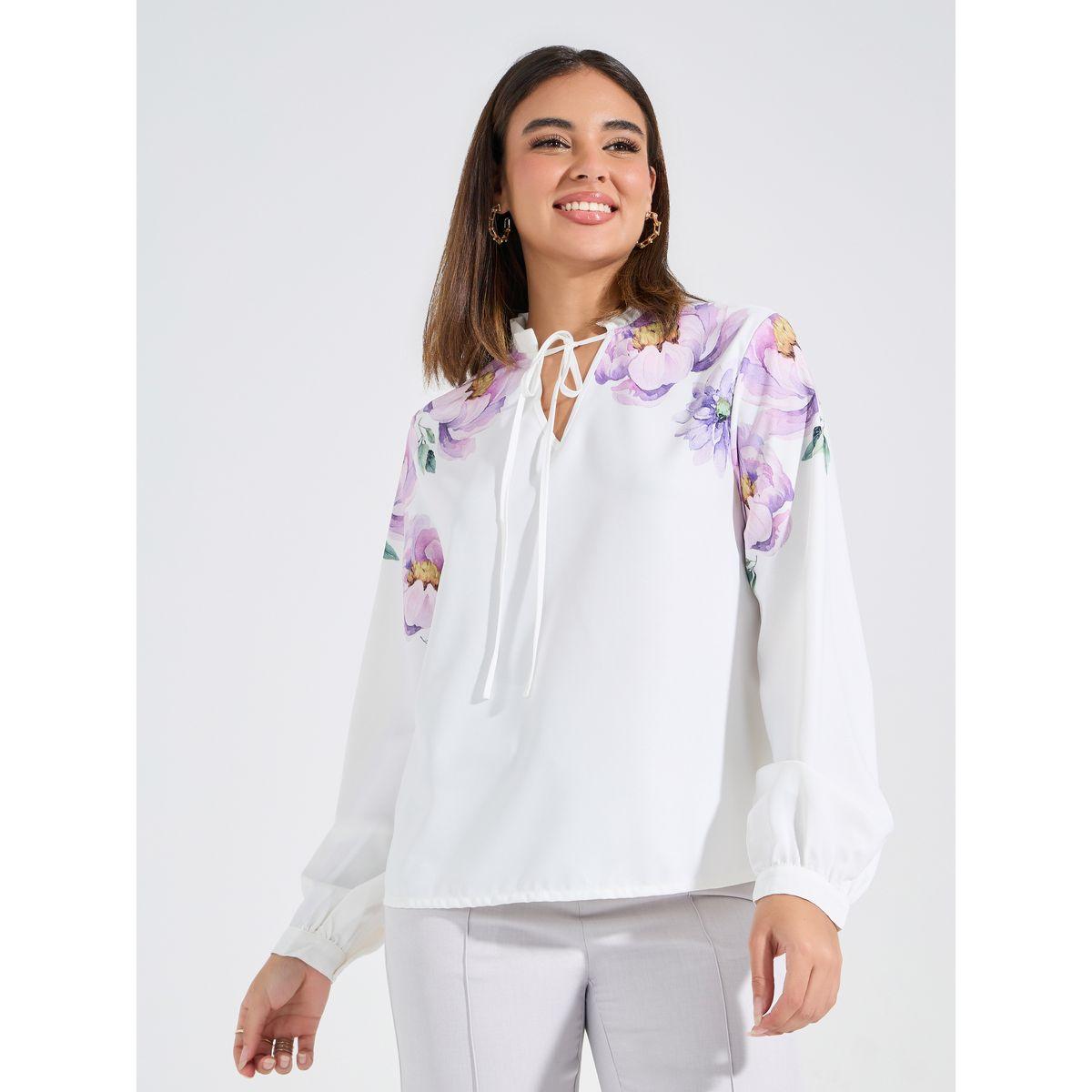 Styli Limited Floral Placement Print Tie-Up Neck Blouse-women-clothing-shirtsandblouses-blouses-image-2