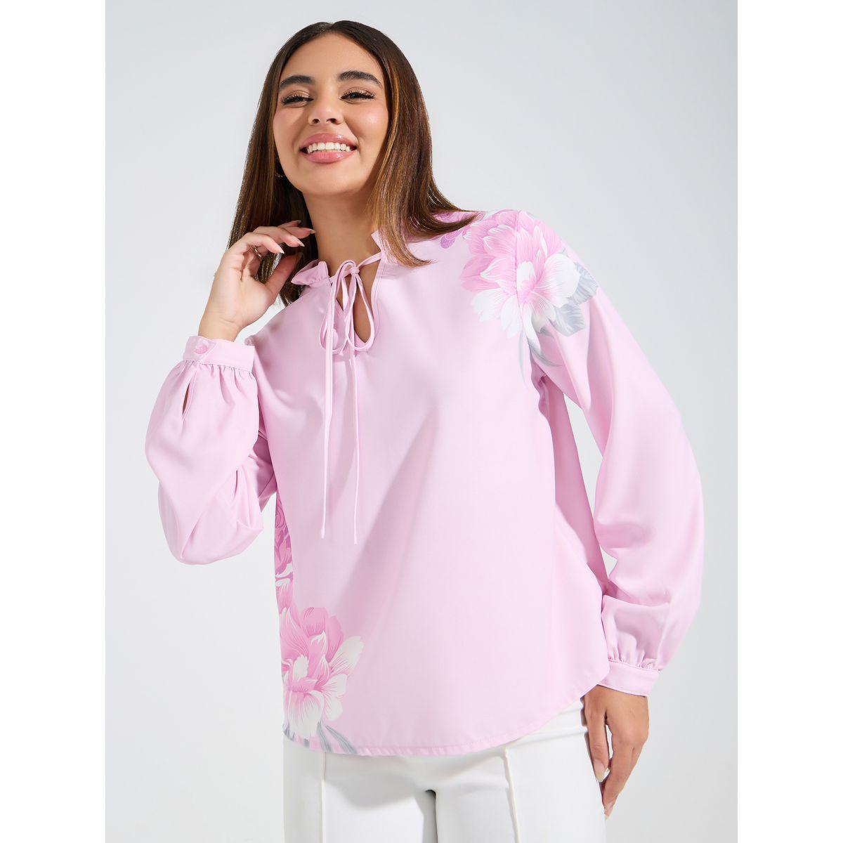Styli Limited Floral Placement Print Tie-Up Neck Blouse-women-clothing-shirtsandblouses-blouses-image-1
