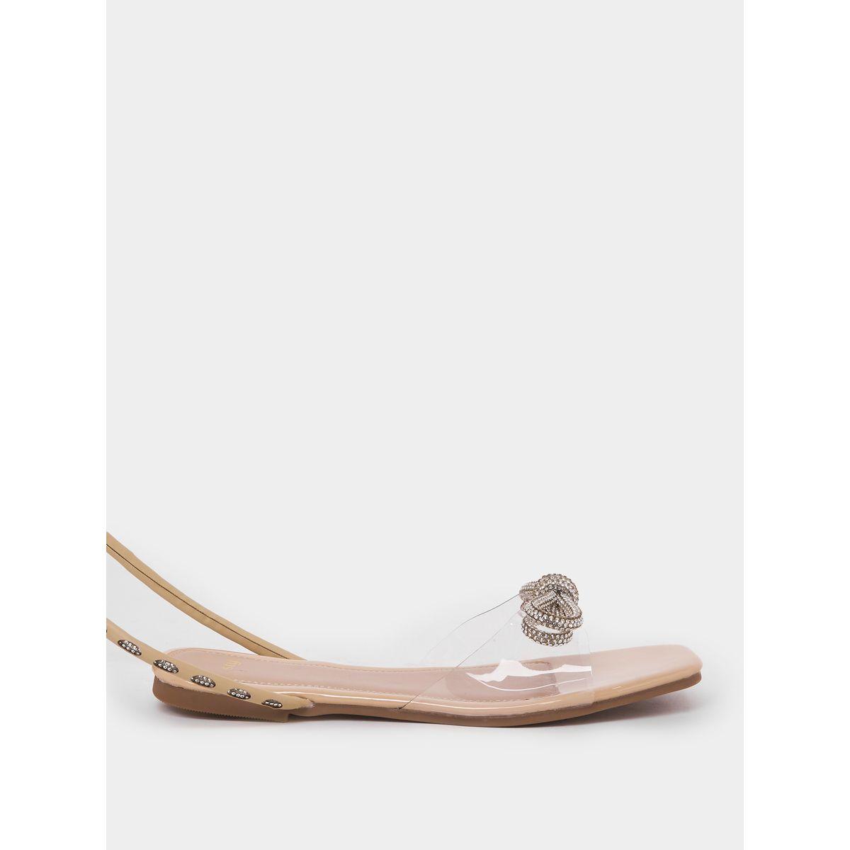 صندل فلات بأربطة طويلة وحلية ريبون-women-shoes-sandals-flats-image-2
