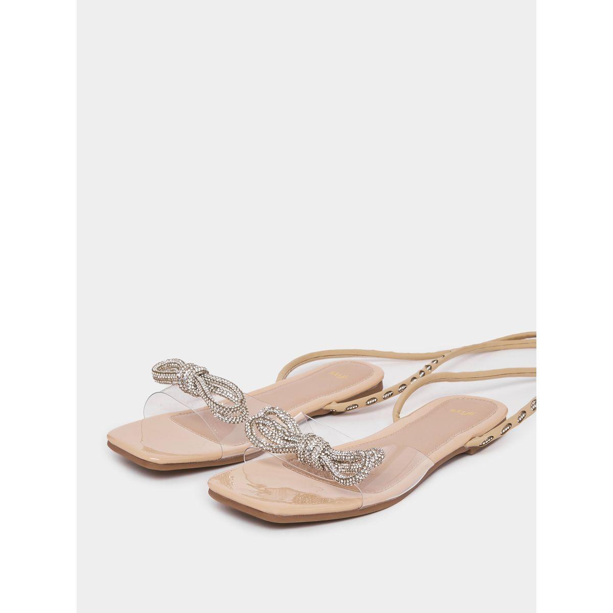 Styli Embellished Bow Detail Long Strap Flat Sandals-women-shoes-sandals-flats-image-3