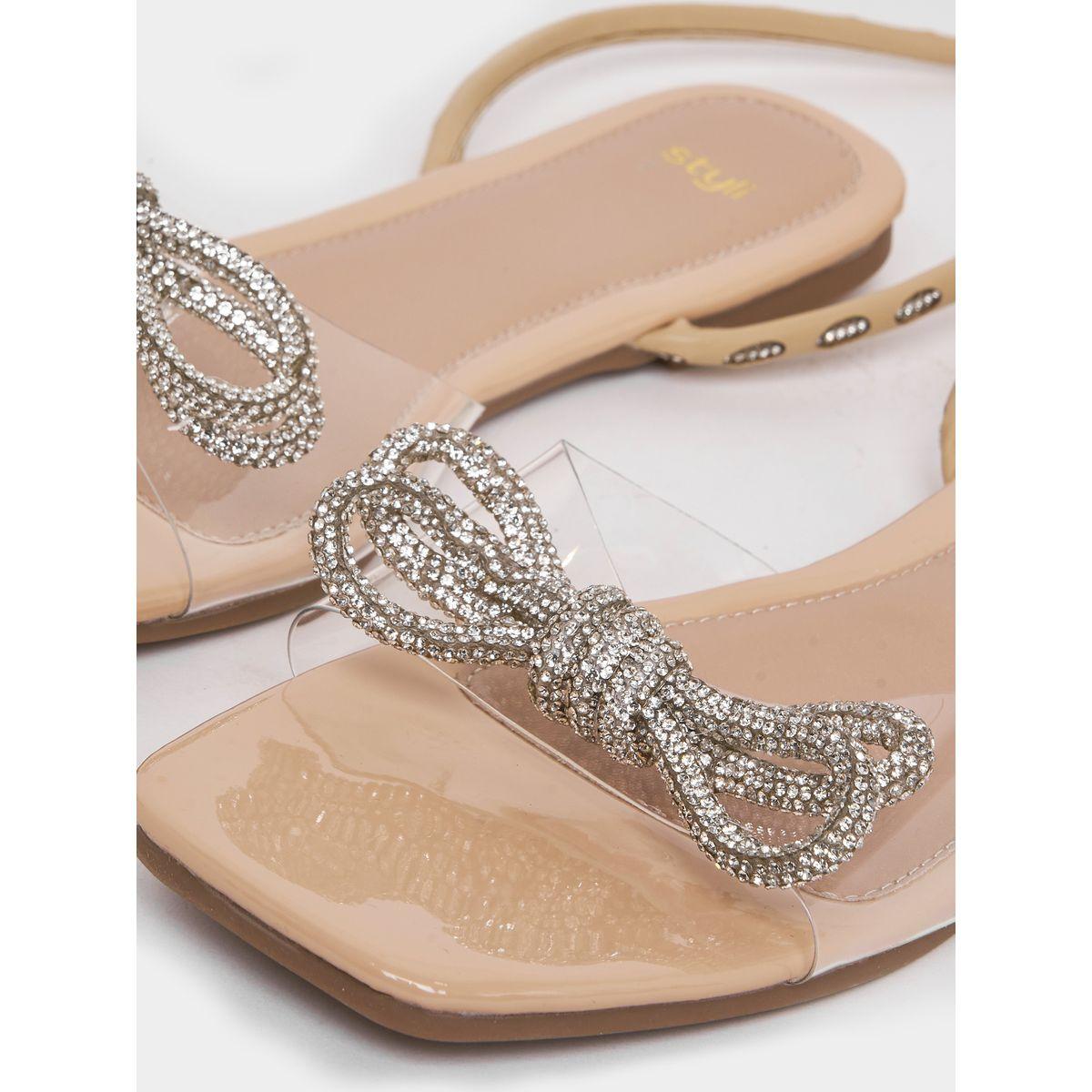 صندل فلات بأربطة طويلة وحلية ريبون-women-shoes-sandals-flats-image-5