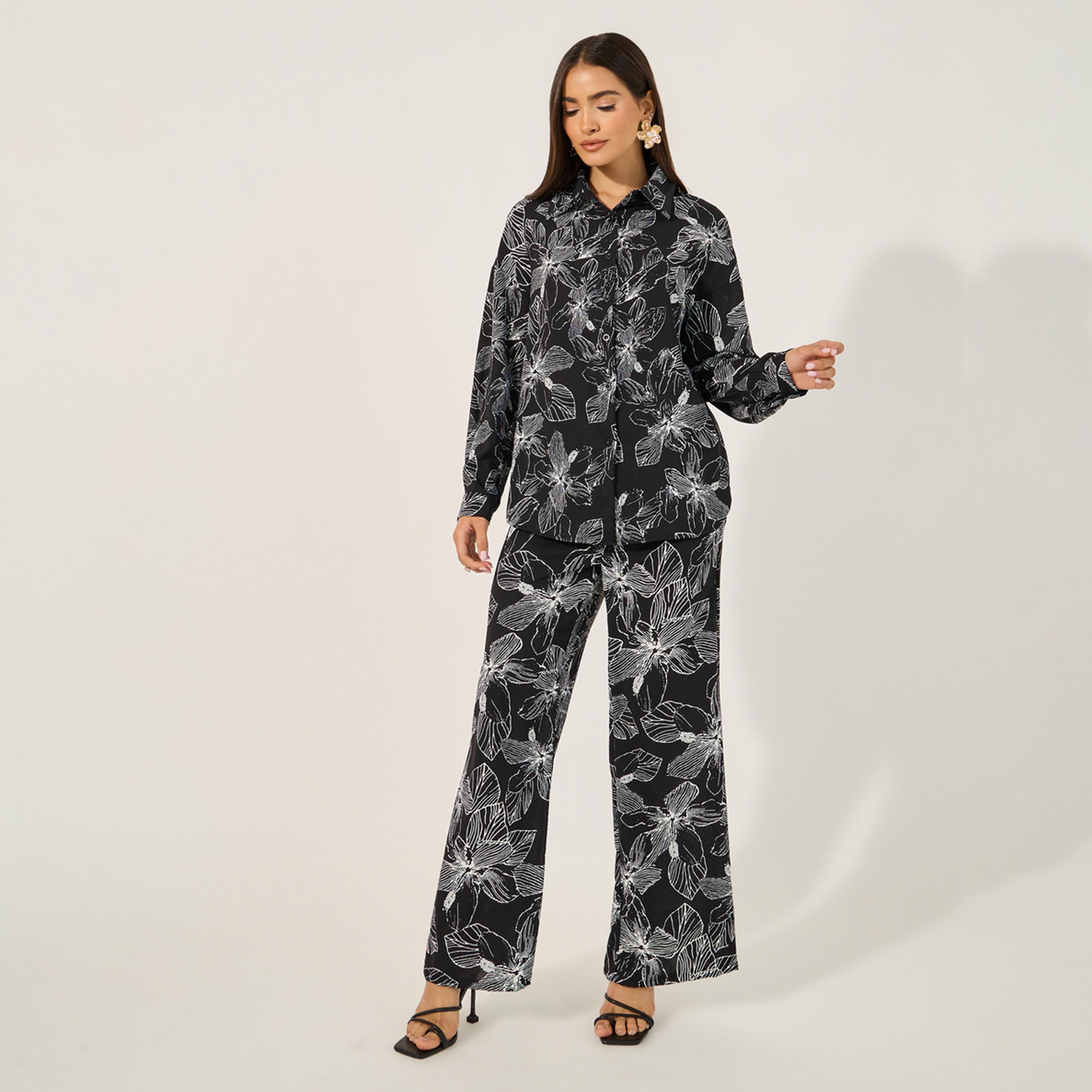 Styli Leopard Print Over Size Shirt And Pants Co-Ord Set-women-clothing-coordsets-image-1