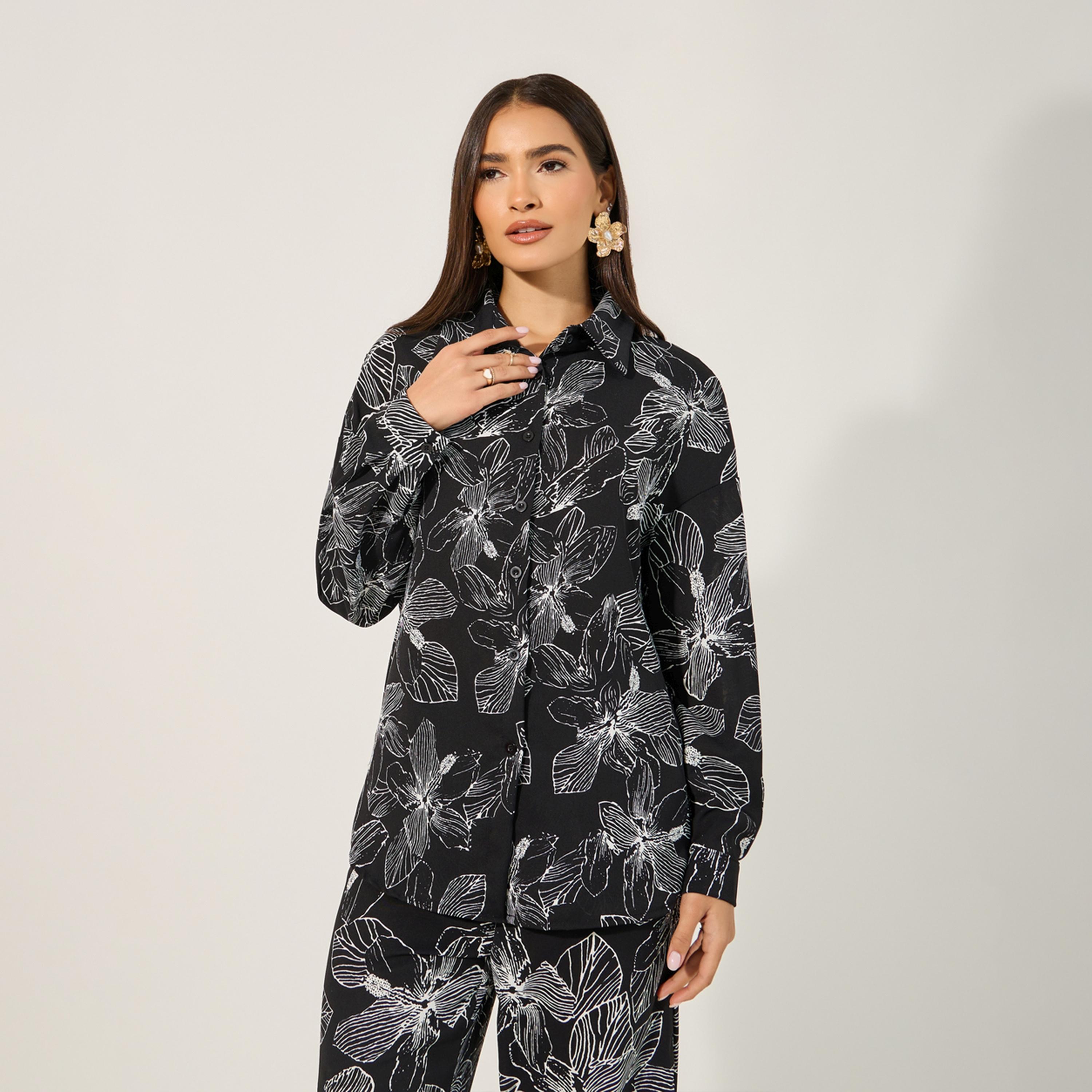 ستايلي - طقم قميص وبنطال بطبعة جلد النمر-women-clothing-coordsets-image-2