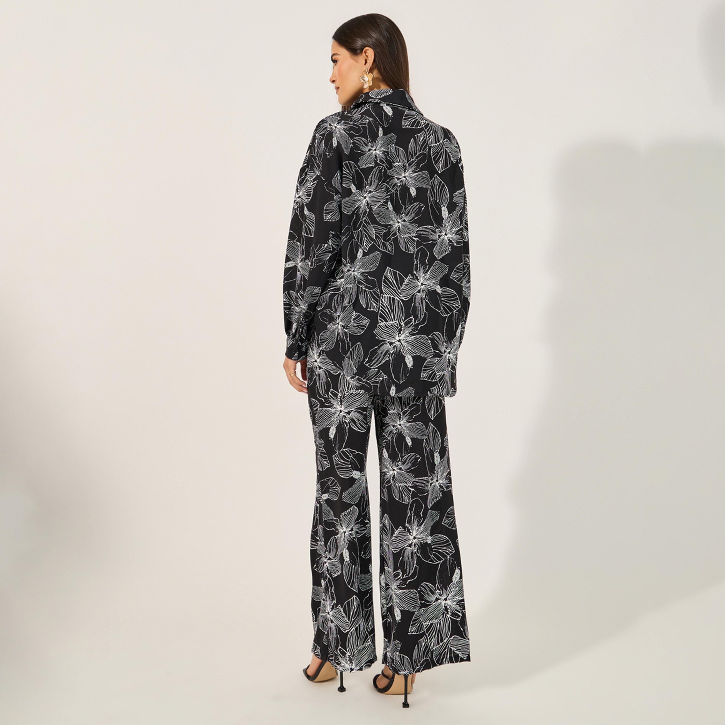 Styli Leopard Print Over Size Shirt And Pants Co-Ord Set-women-clothing-coordsets-image-4