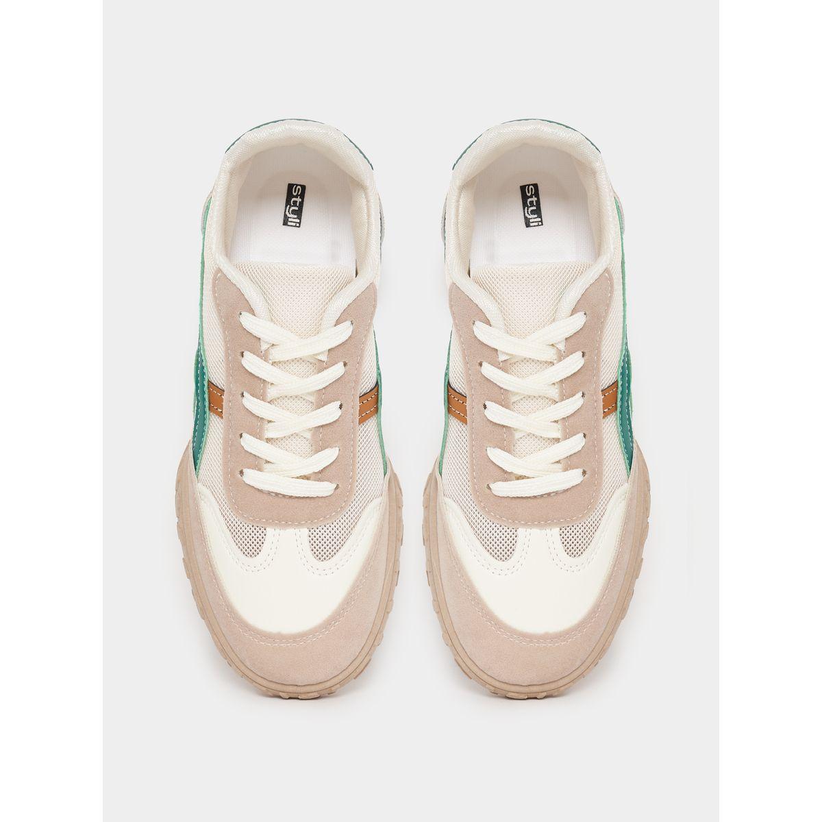 Styli Contrast Panelled Lace Up Sneakers-women-shoes-sneakers-image-5