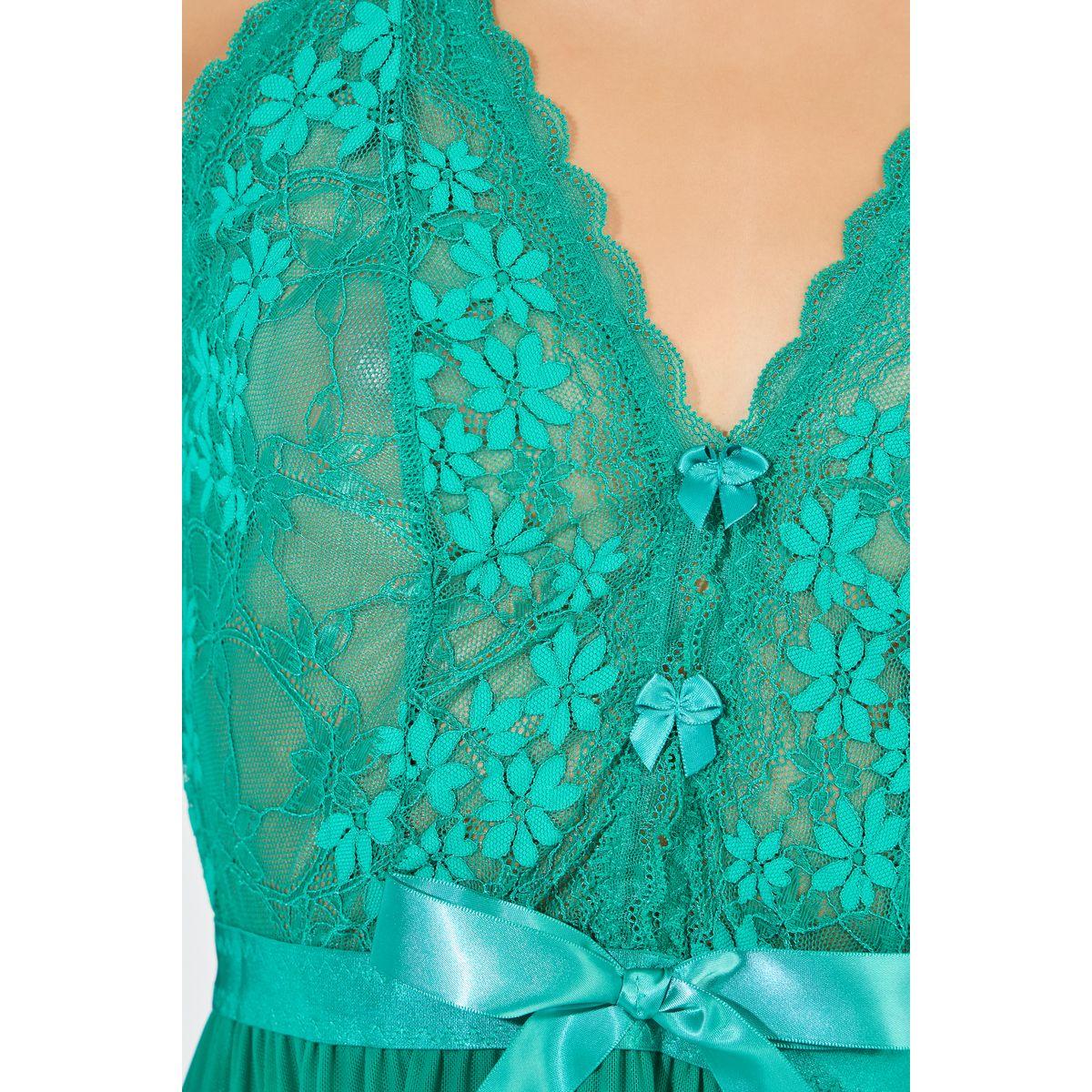 Styli Deep V Multiple Bow Detail Lace & Mesh Front Slit Babydoll-women-clothing-lingerie-babydollsandbodysuits-image-2