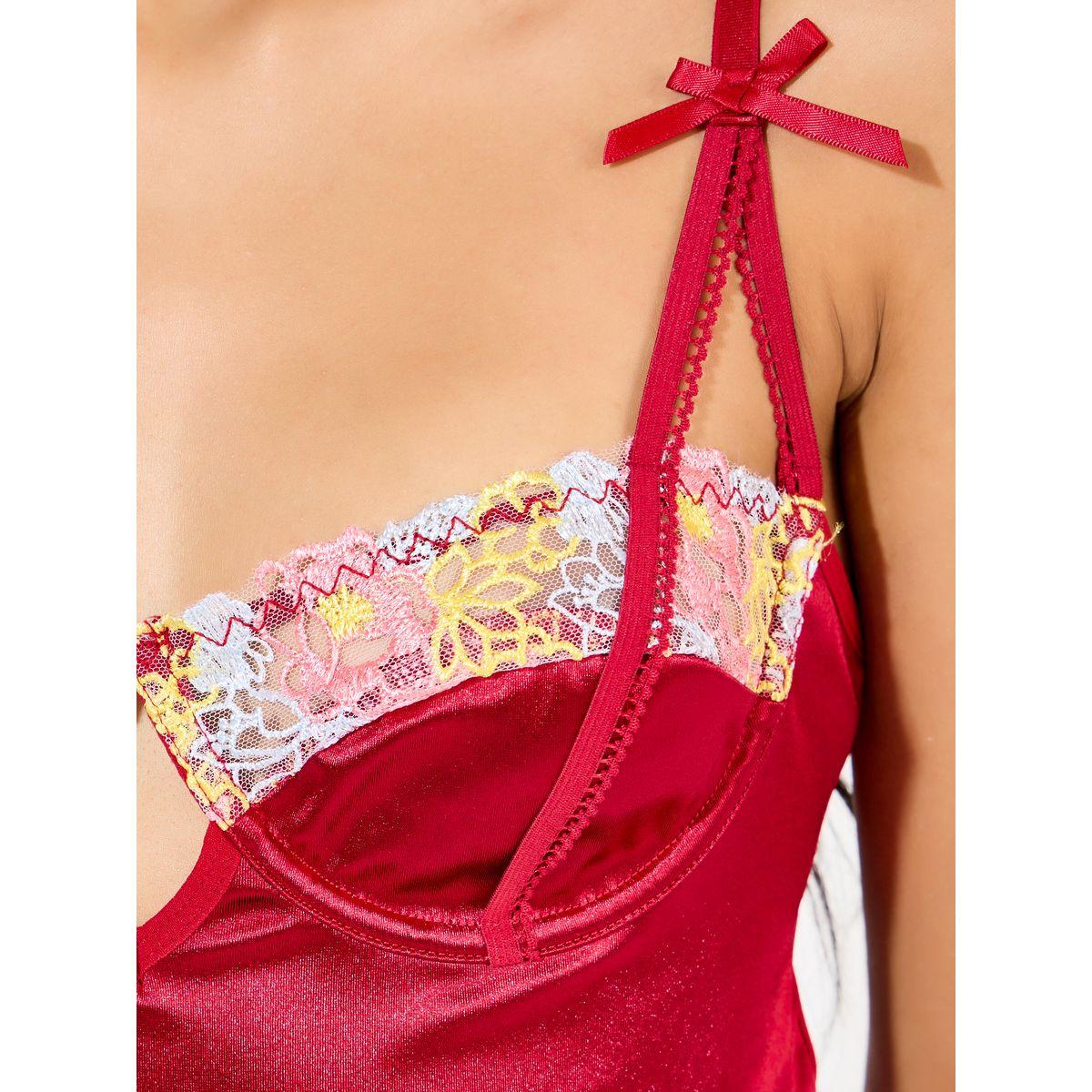 Styli Embroidered Lace Trim Apex Strap Bow Detail Satin Slip Dress-women-clothing-lingerie-babydollsandbodysuits-image-2